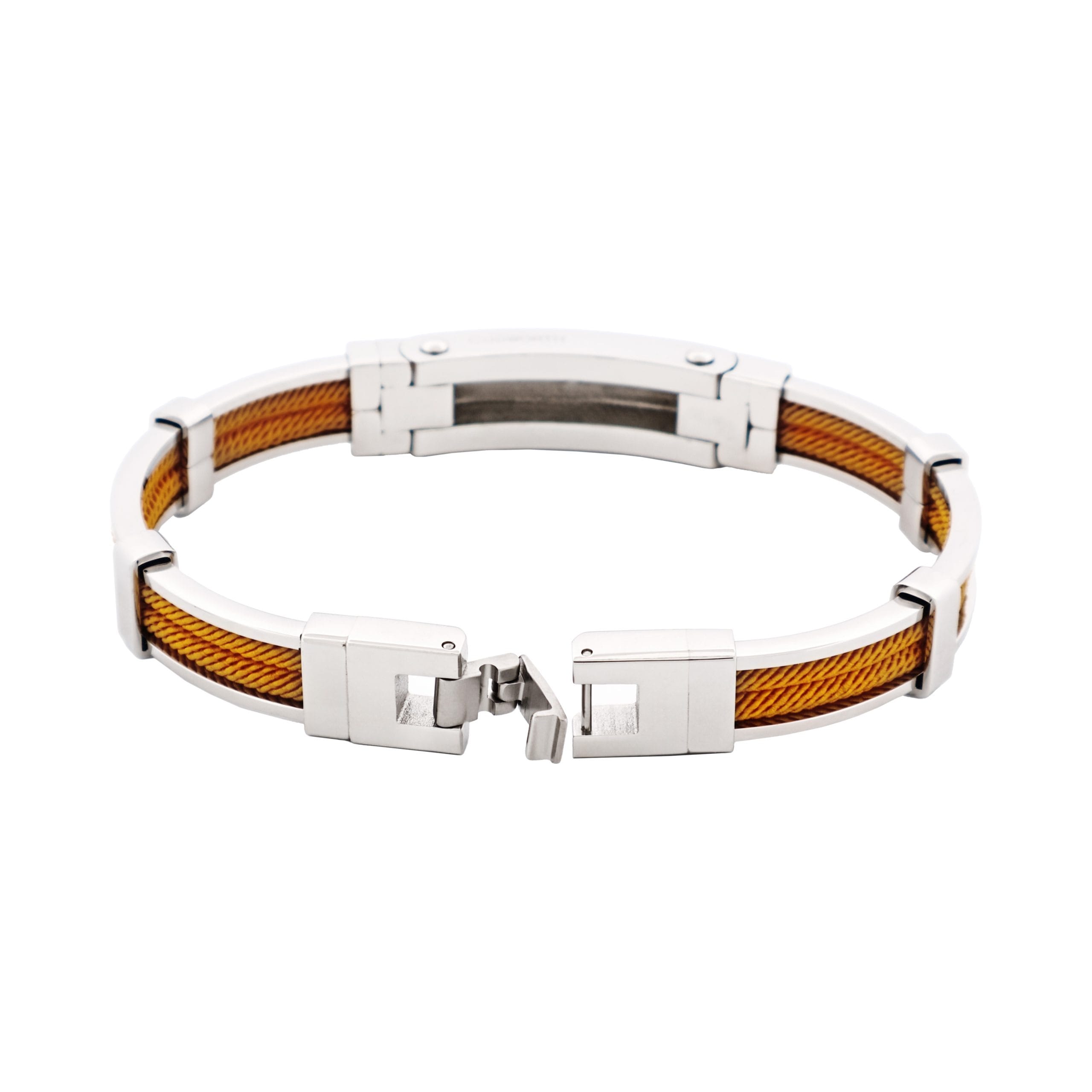 Bracelet in Polished Stainless Steel & Double Rope, Yellow Ochre