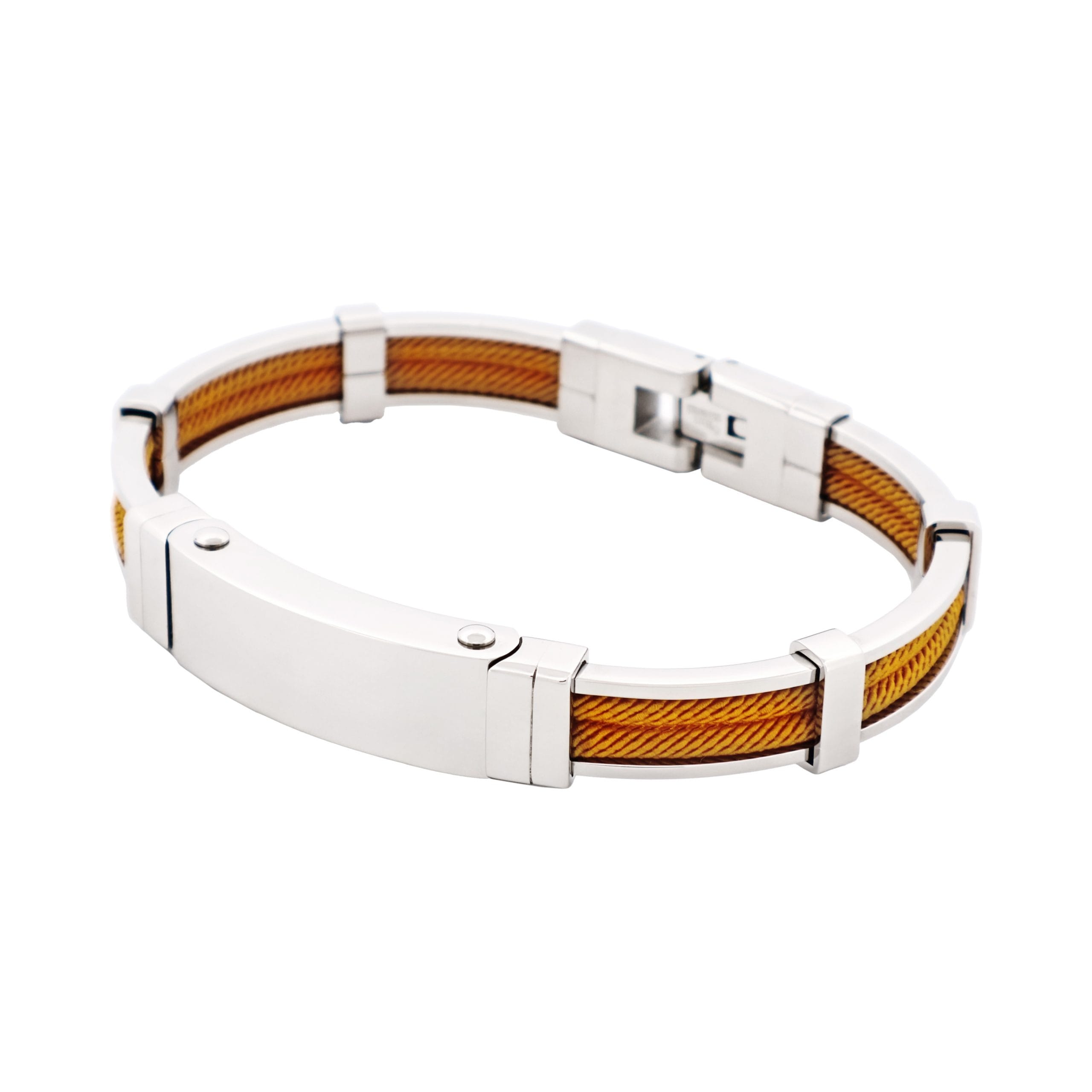Bracelet in Polished Stainless Steel & Double Rope, Yellow Ochre