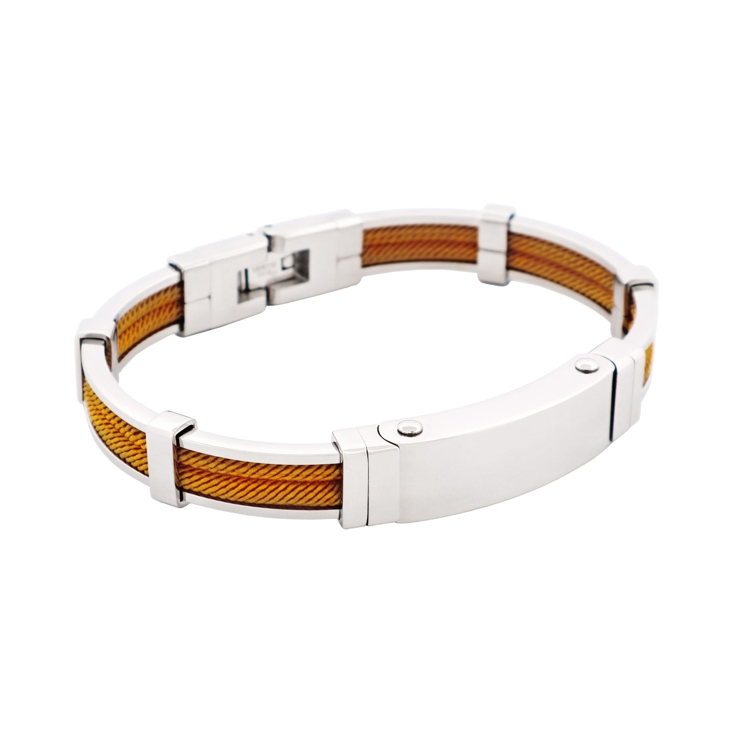 Bracelet in Polished Stainless Steel & Double Rope, Yellow Ochre