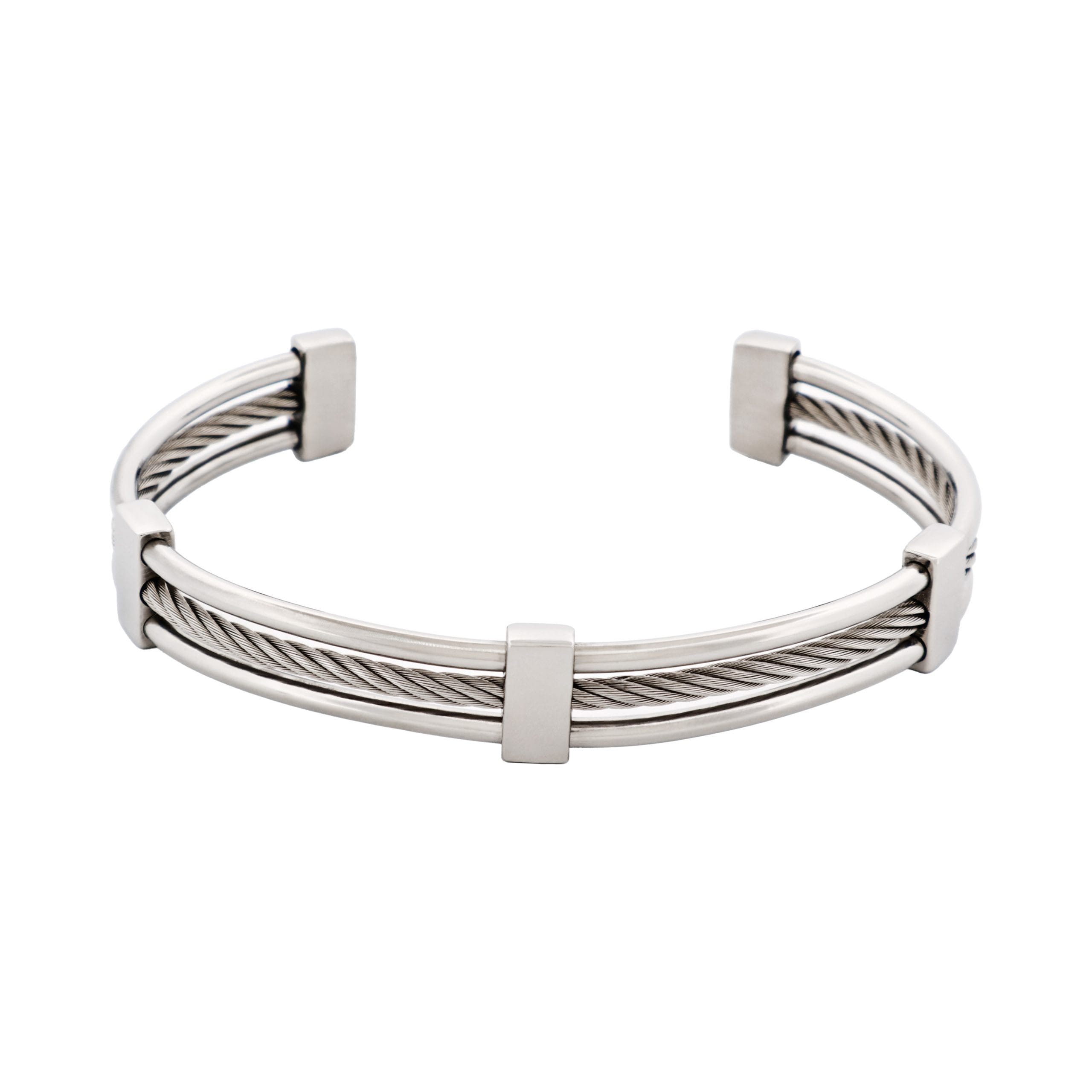 Polished Stainless Steel and Cable Wire Cuff/Bangle (Savage)