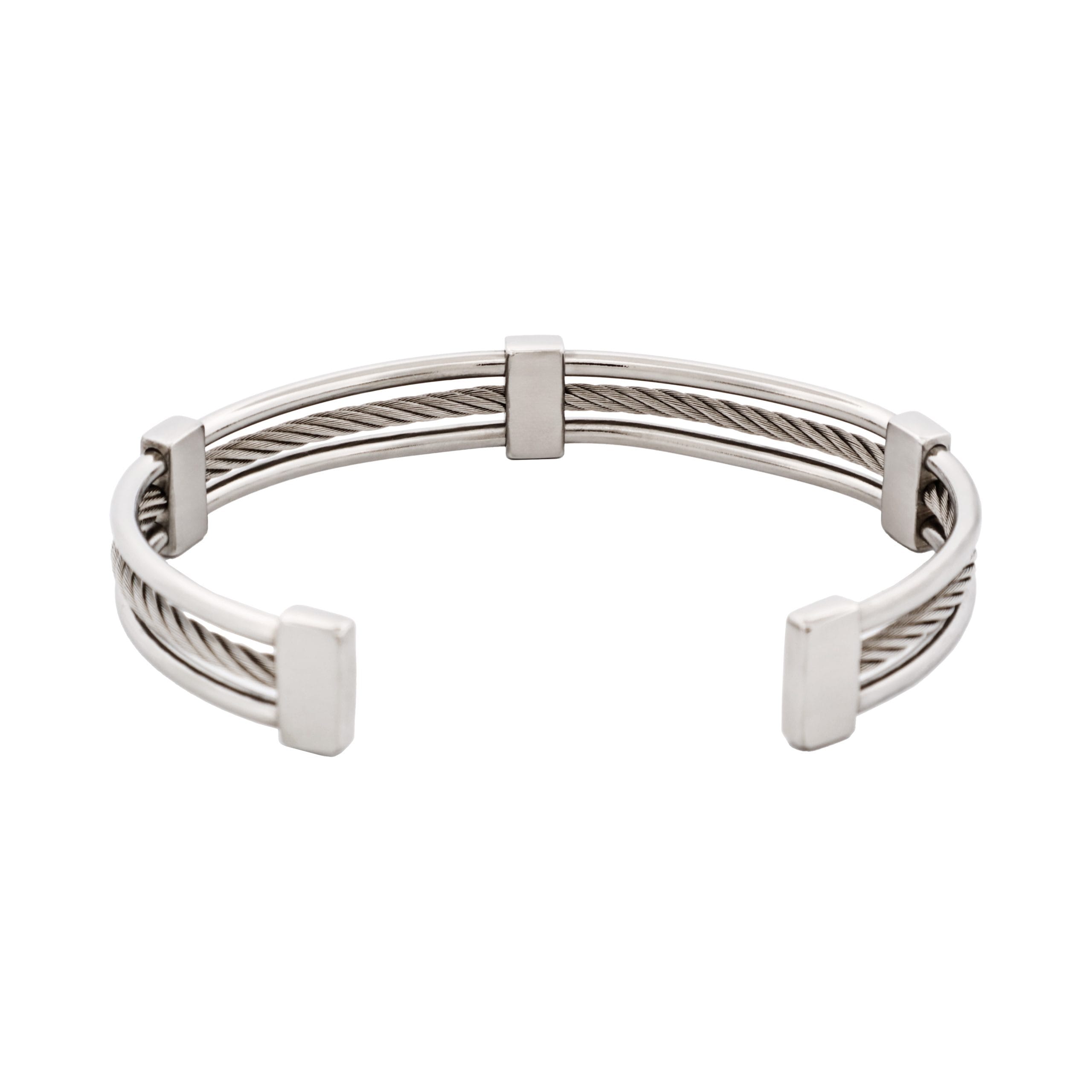 Polished Stainless Steel and Cable Wire Cuff/Bangle (Savage)