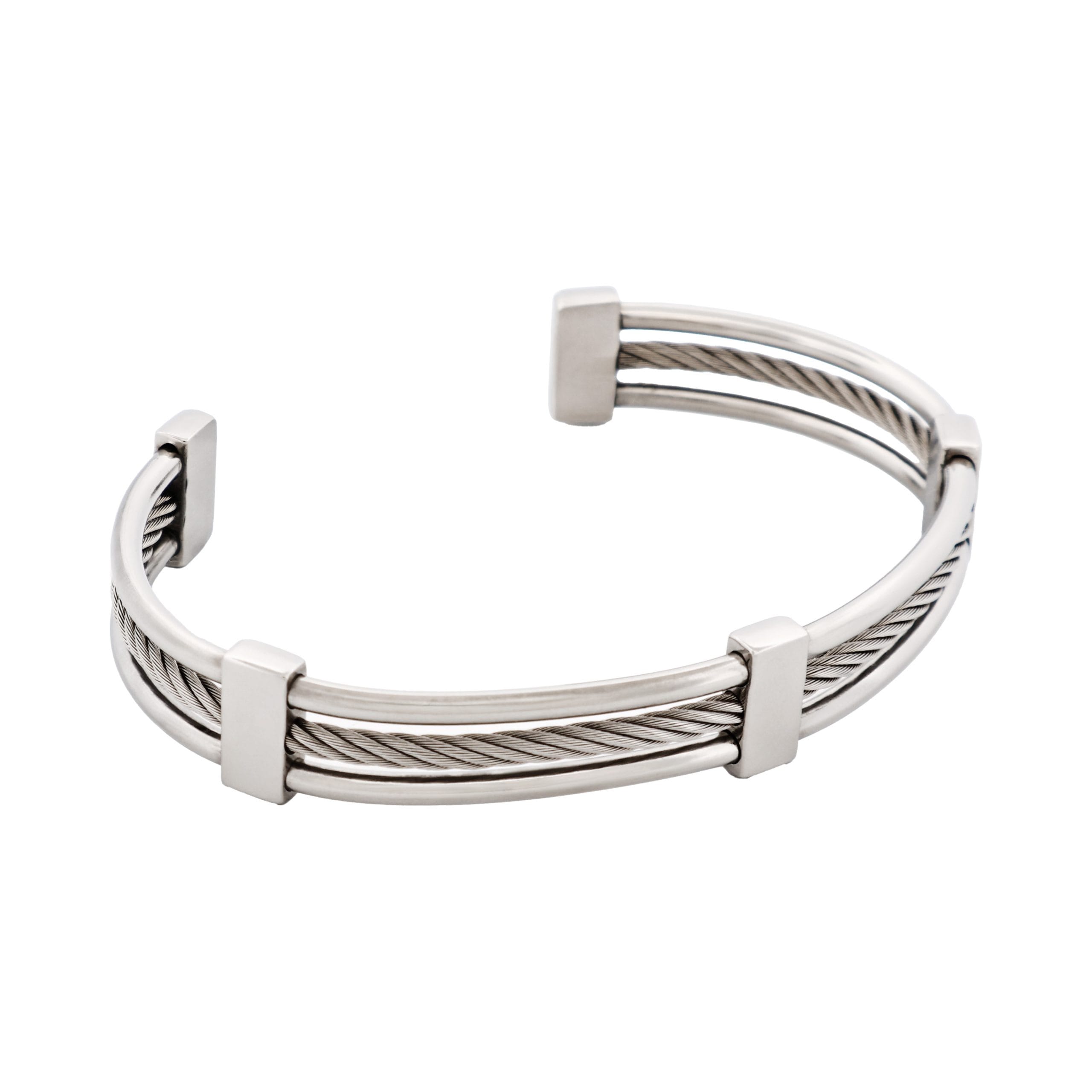 Polished Stainless Steel and Cable Wire Cuff/Bangle (Savage)