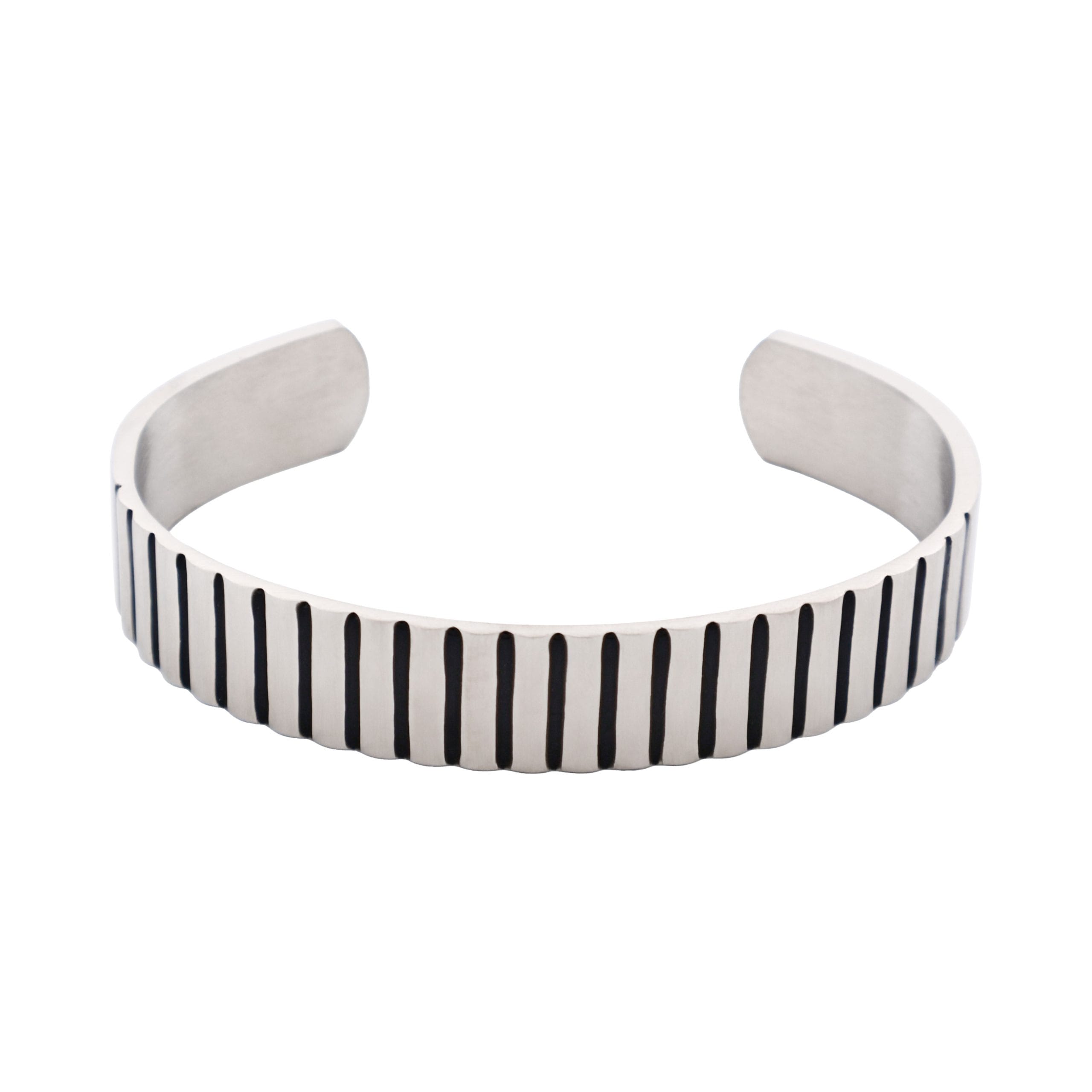 Brushed Stainless Steel Corrogated Cuff & Bangle with Black Enamel