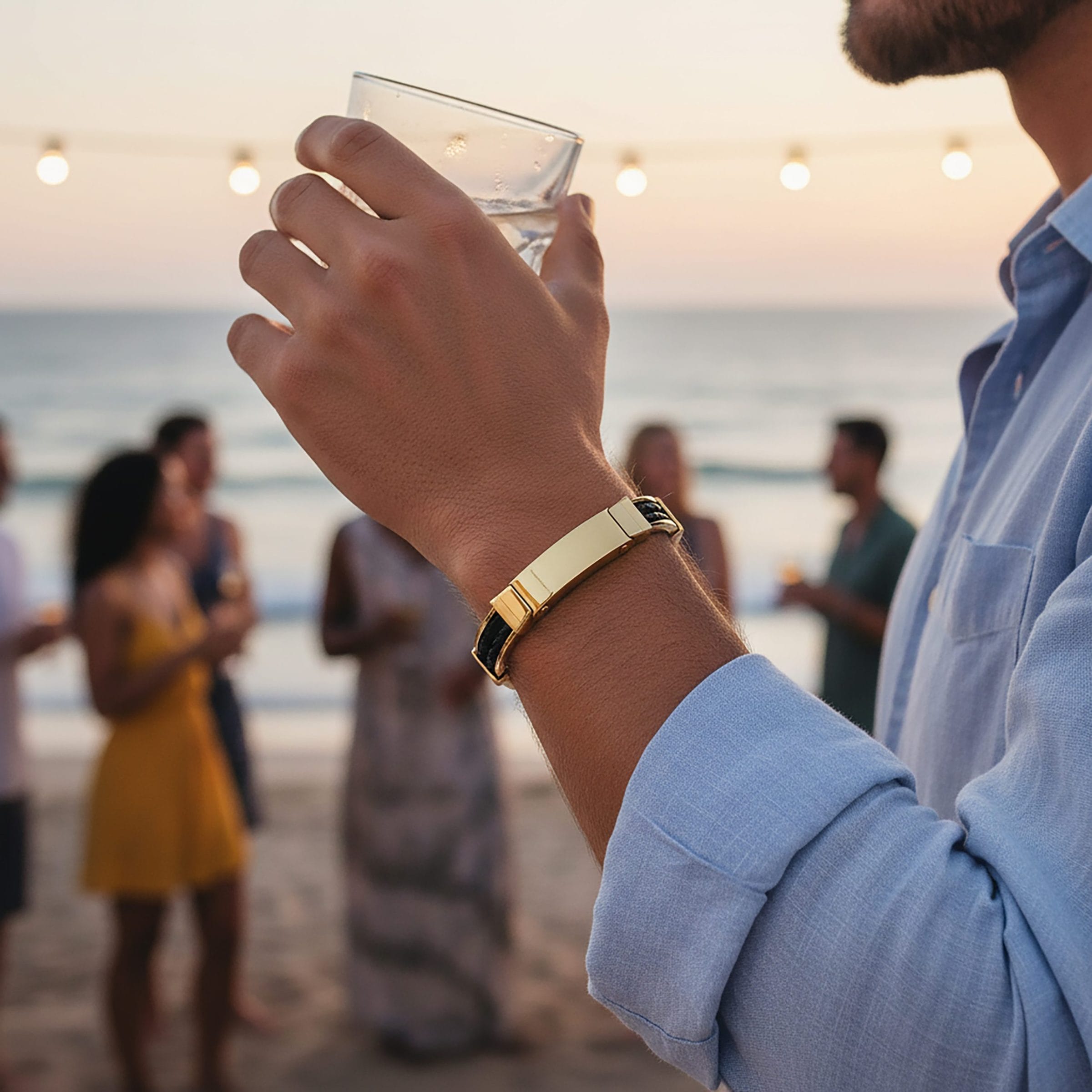 Ion Plated Polished 14k Gold & Stainless Steel Black Leather Bracelet