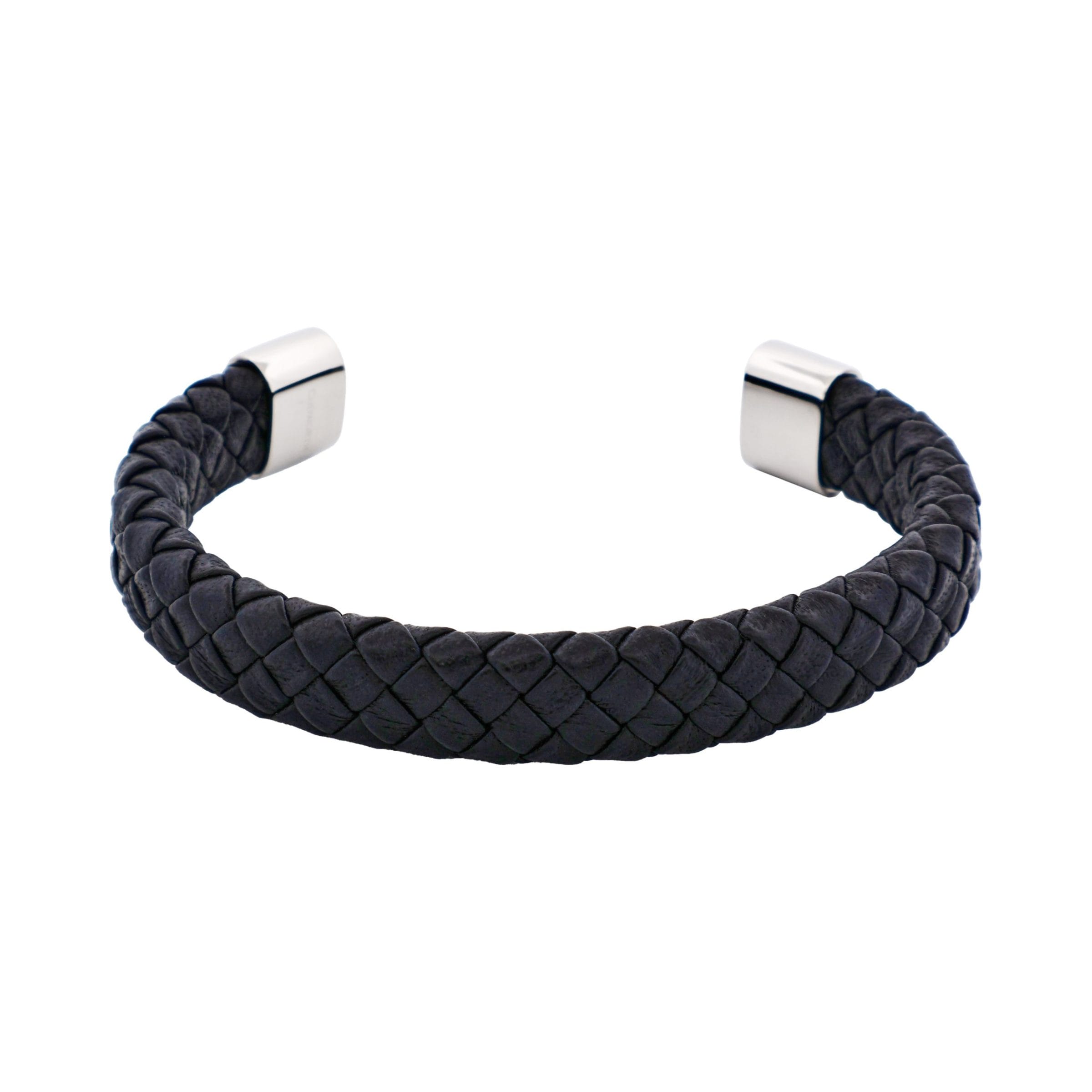 Stainless Steel and Black Leather Cuff