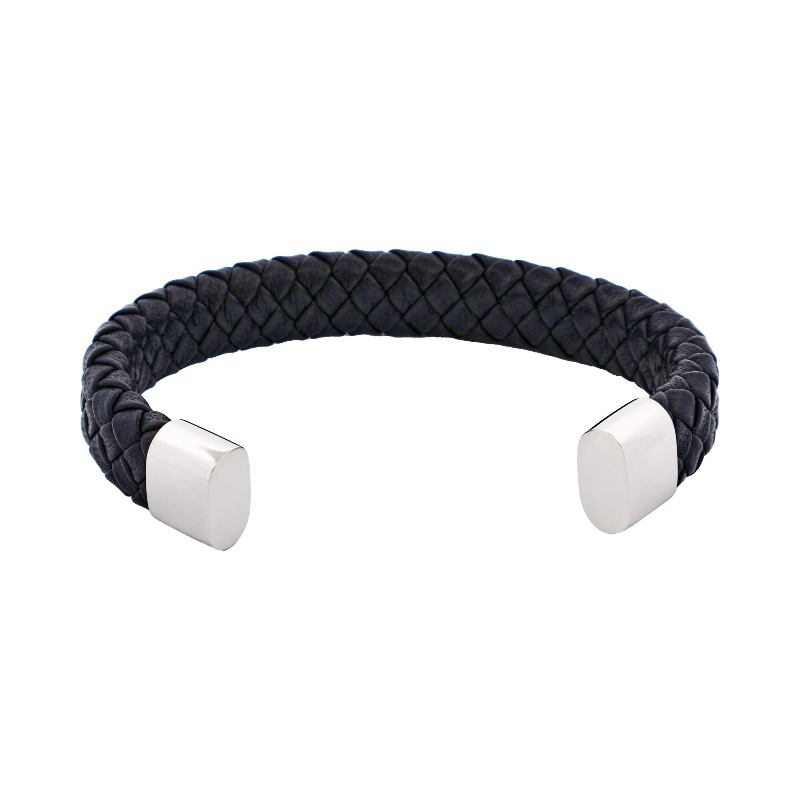 Stainless Steel and Black Leather Cuff