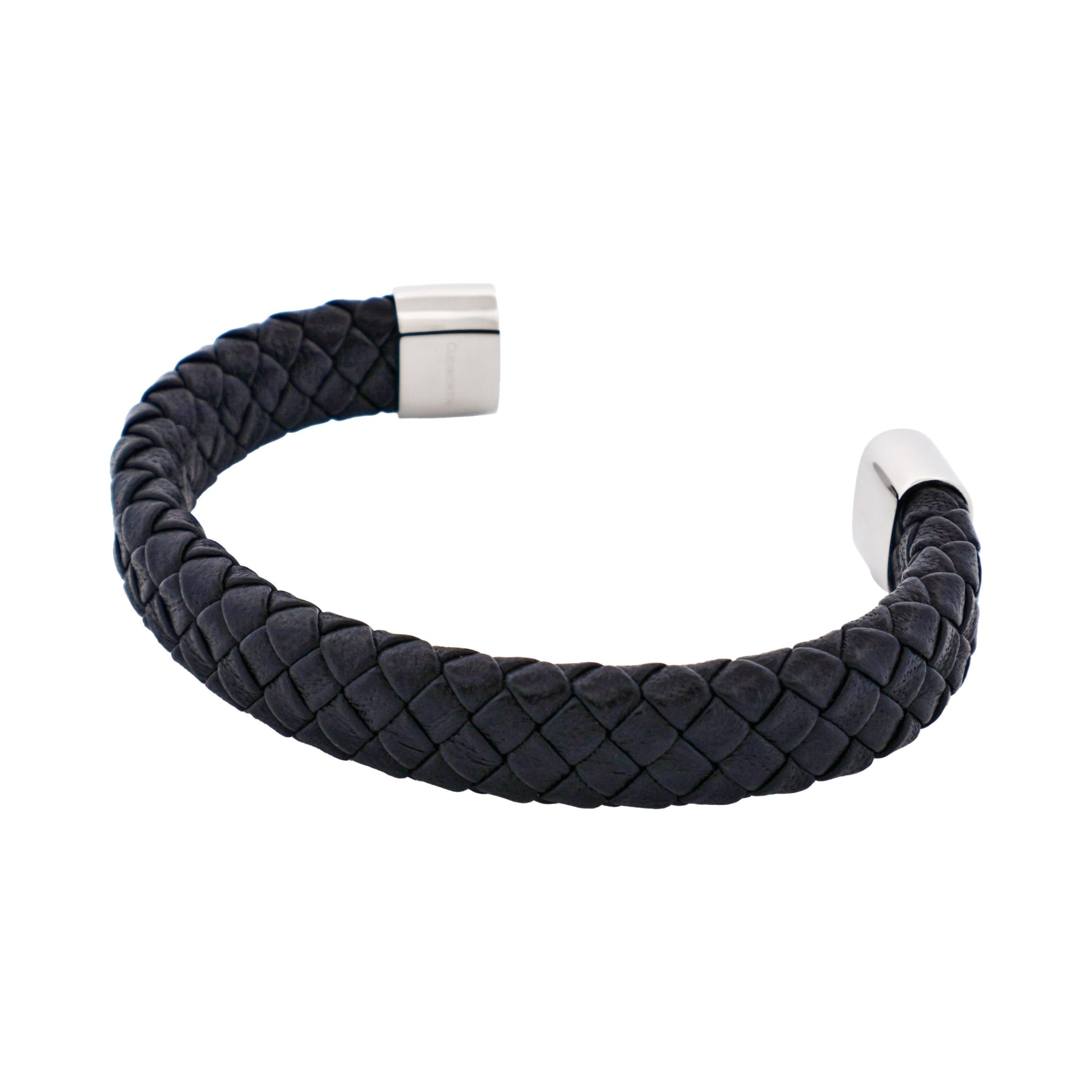 Stainless Steel and Black Leather Cuff