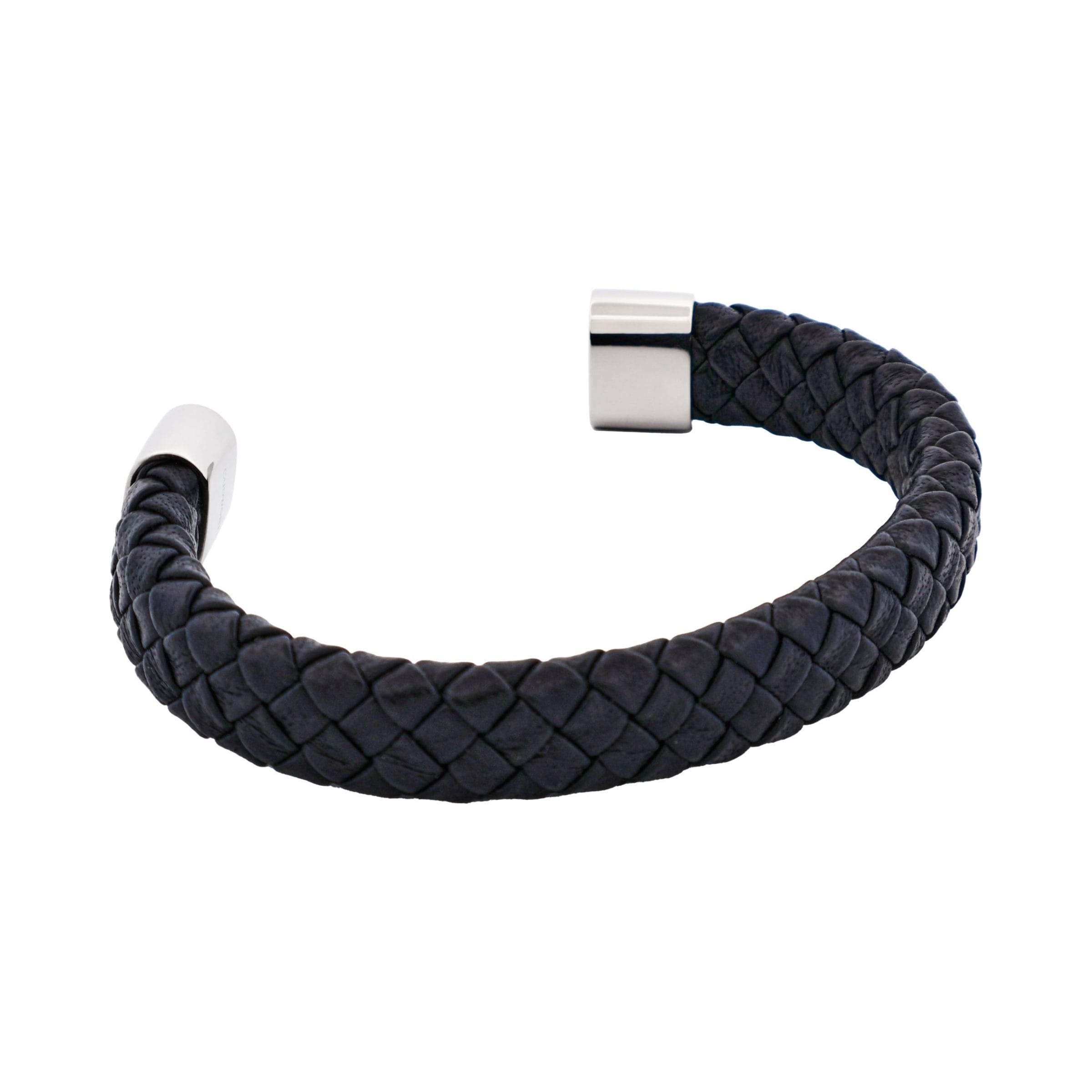 Stainless Steel and Black Leather Cuff