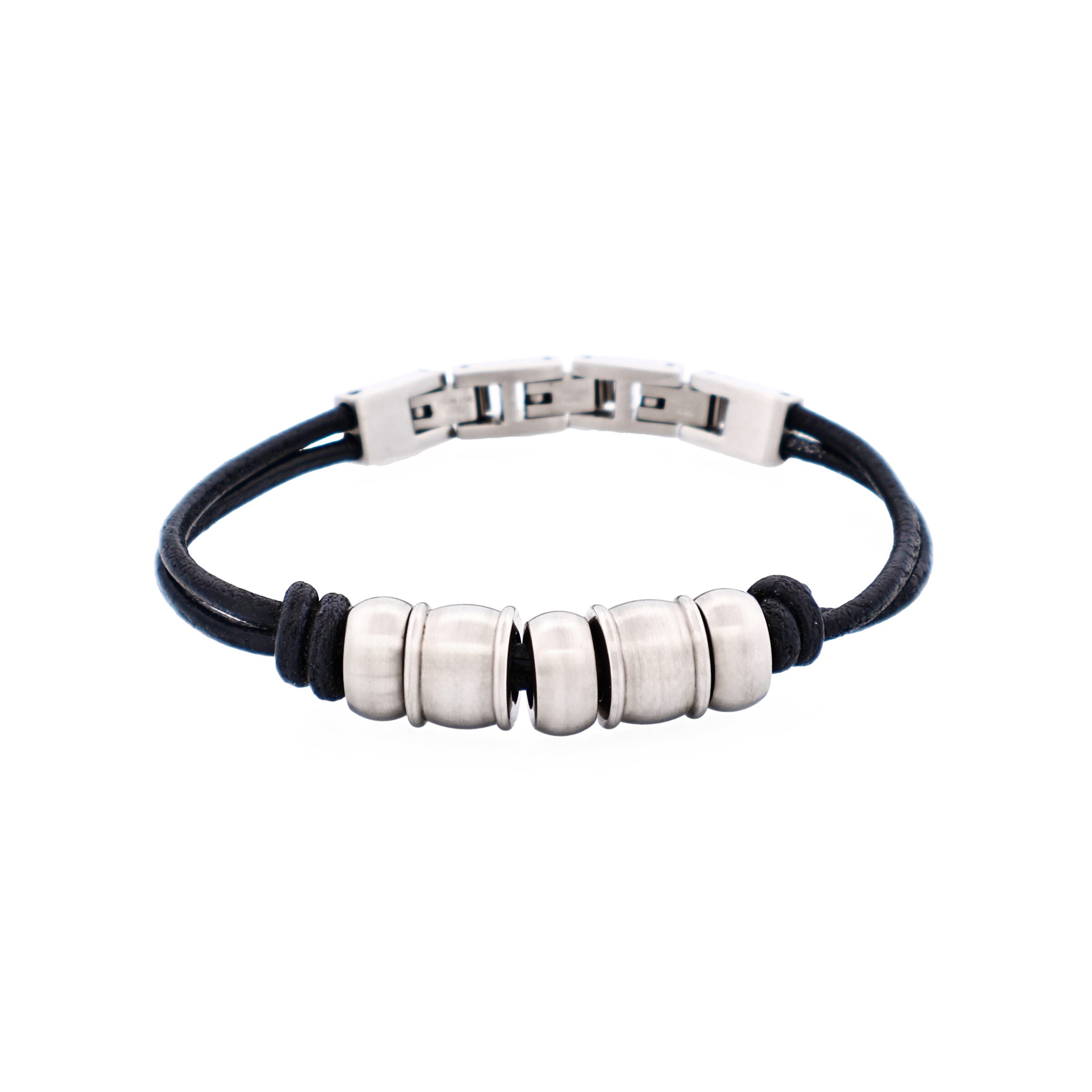 Stainless Steel & Bead Leather Bracelet