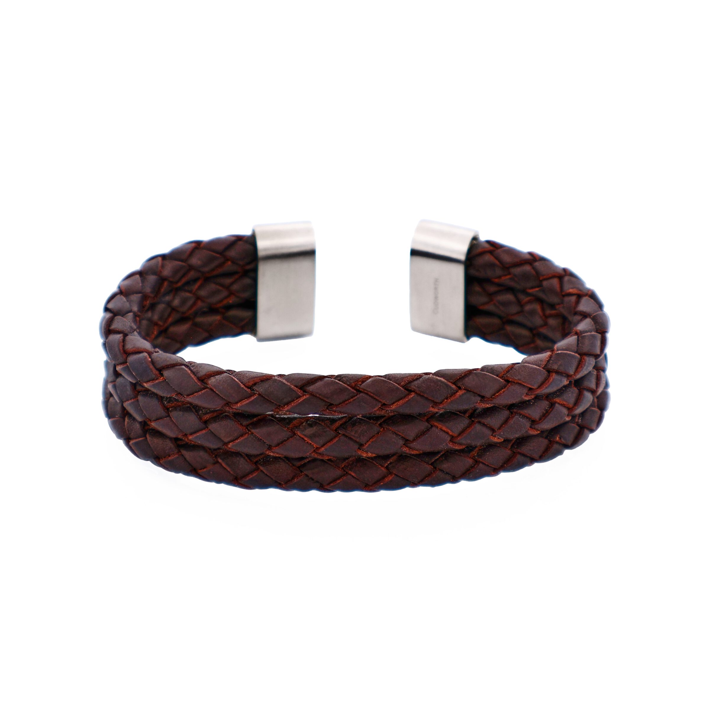 Stainless Steel Brown Leather Bangle