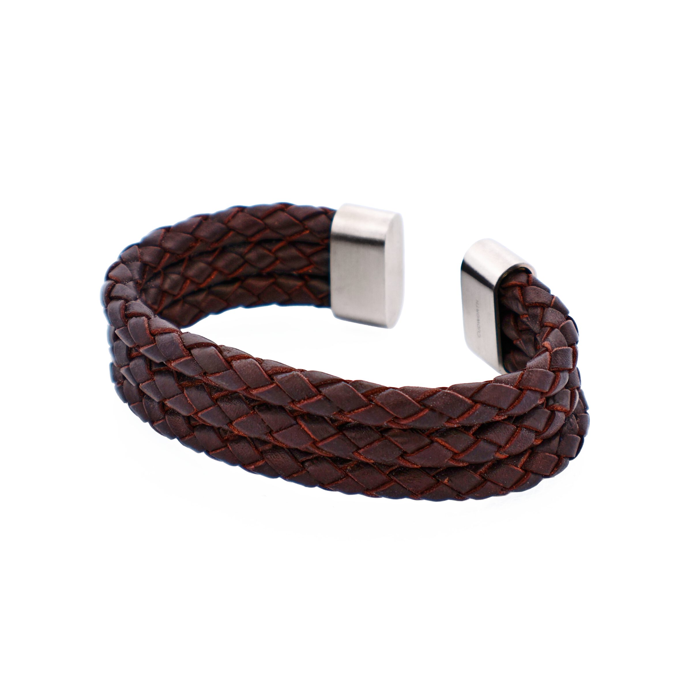 Stainless Steel Brown Leather Bangle