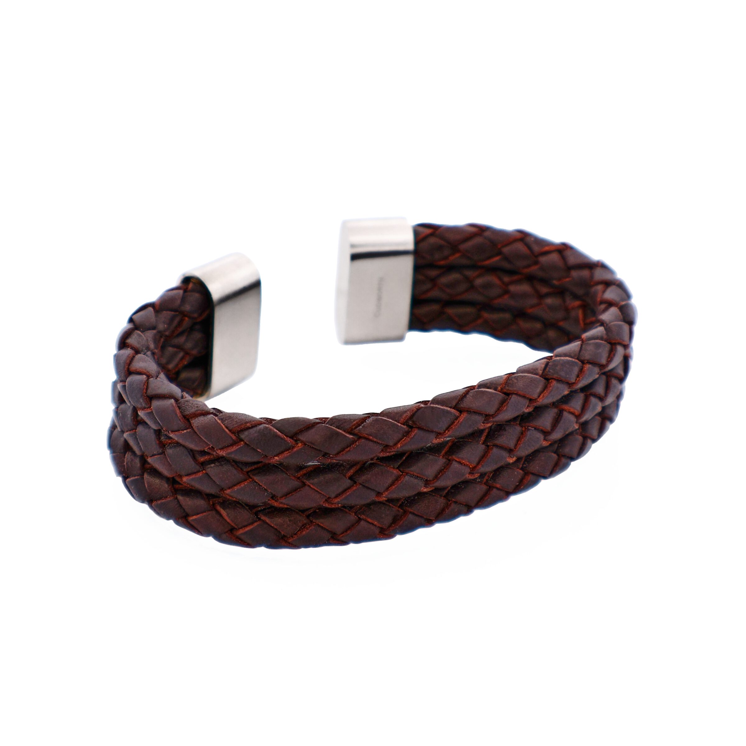 Stainless Steel Brown Leather Bangle