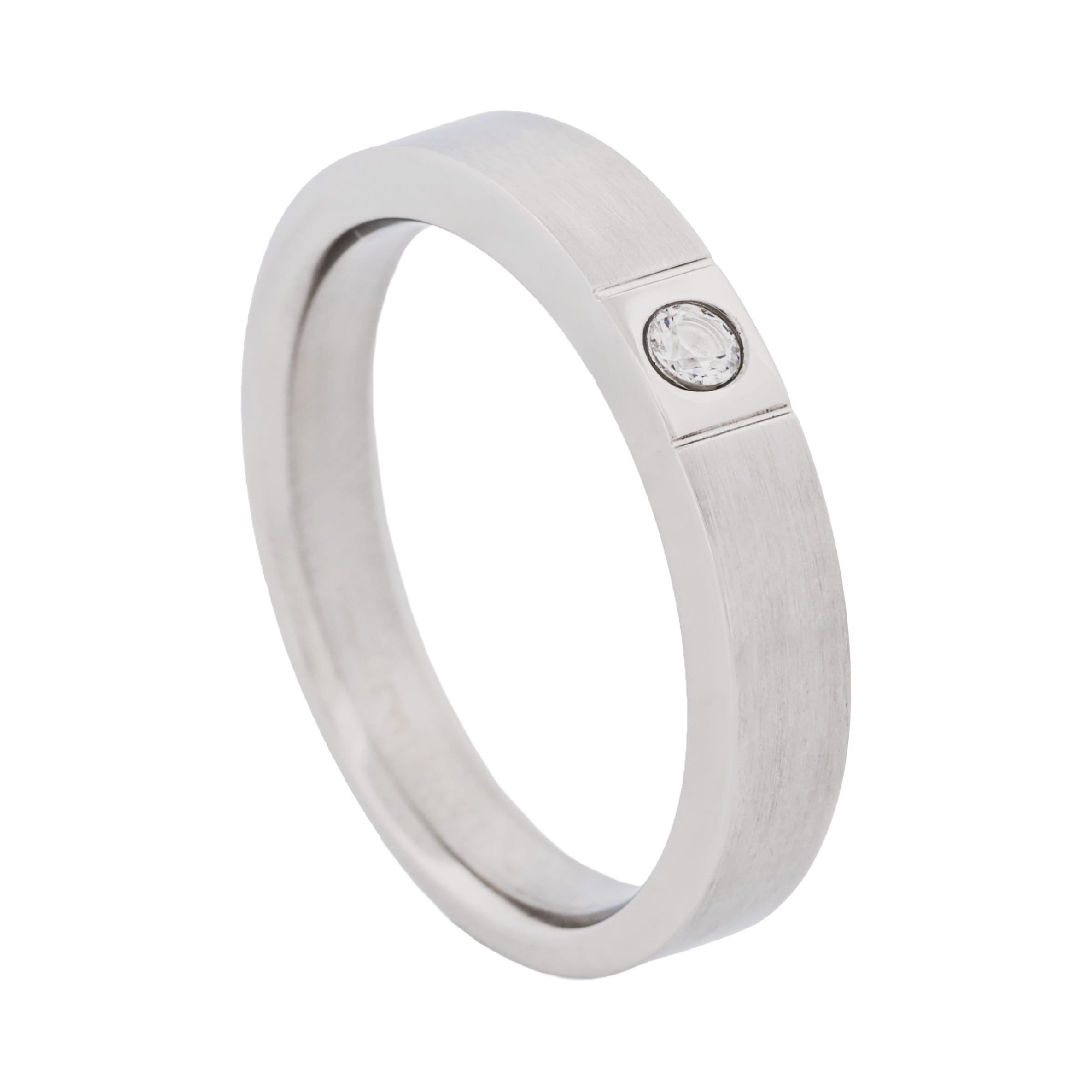 Thin Stainless Steel and Cubic Zirconia Ring