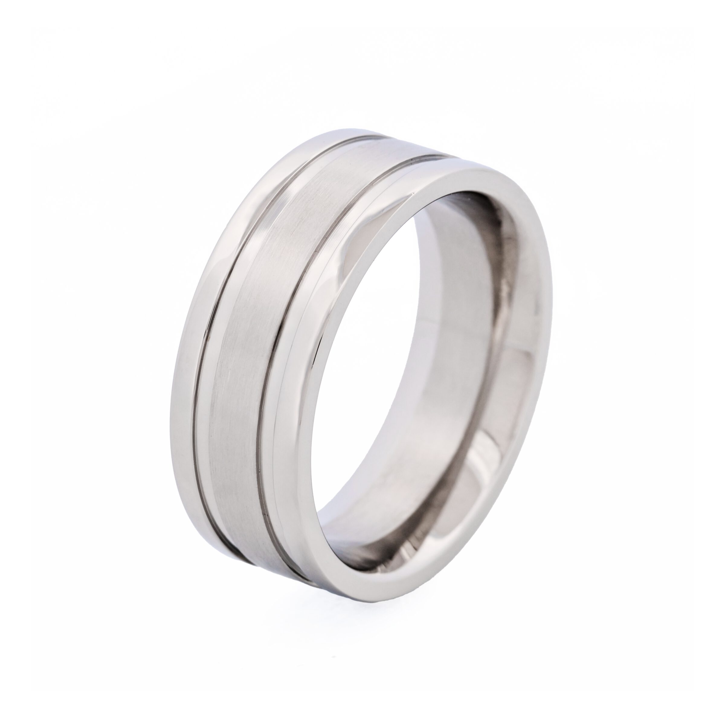 Polished Stainless Steel Ring with Brushed Centre Band