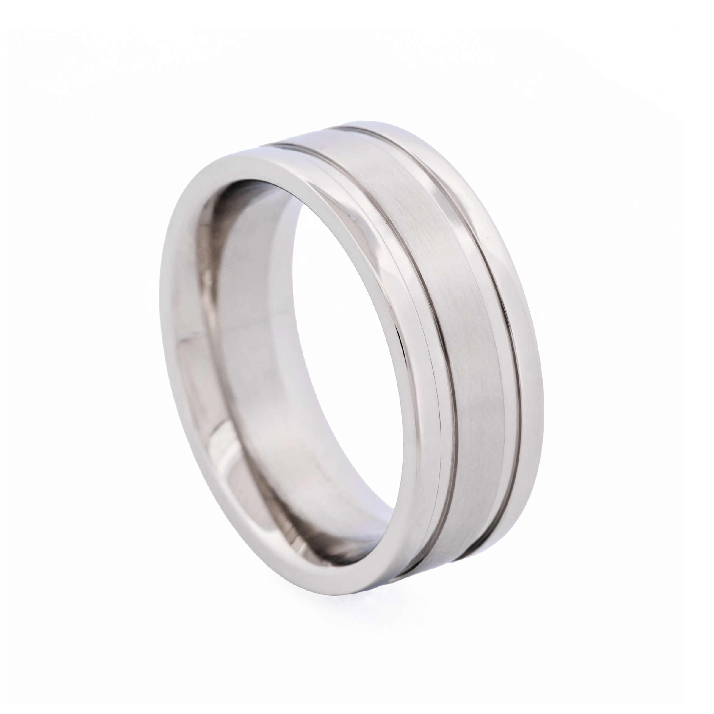 Polished Stainless Steel Ring with Brushed Centre Band