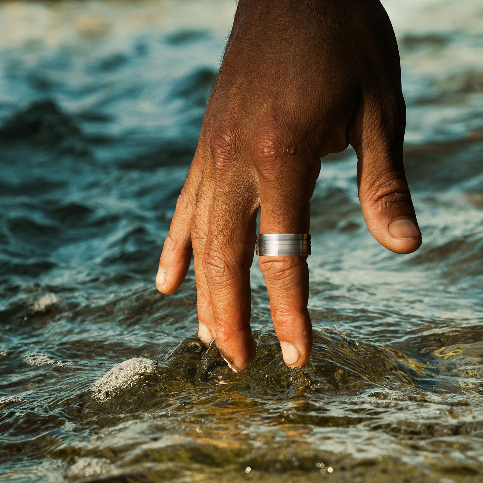 Brushed Stainless Steel Ring with Double Polished Centre Bands