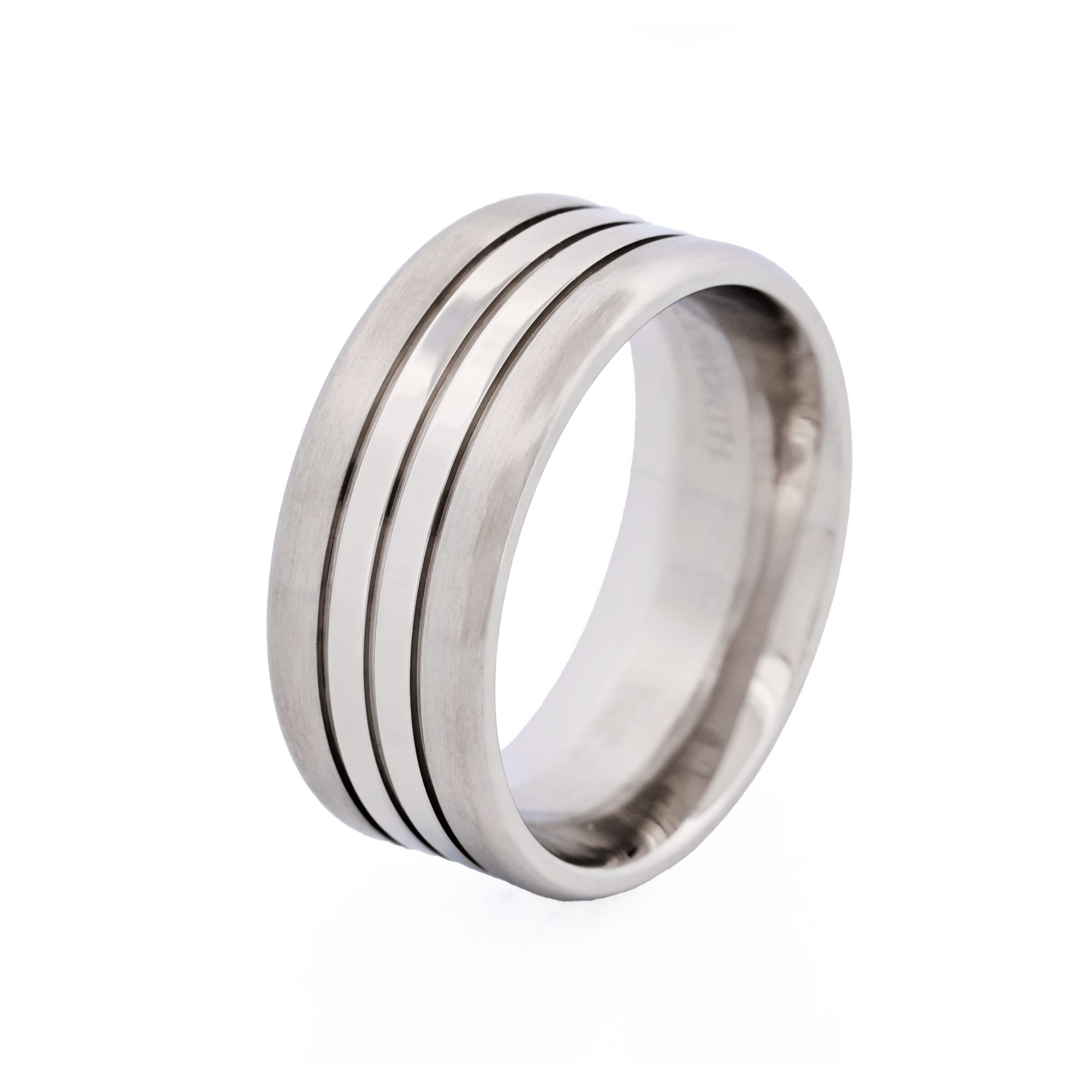 Brushed Stainless Steel Ring with Double Polished Centre Bands