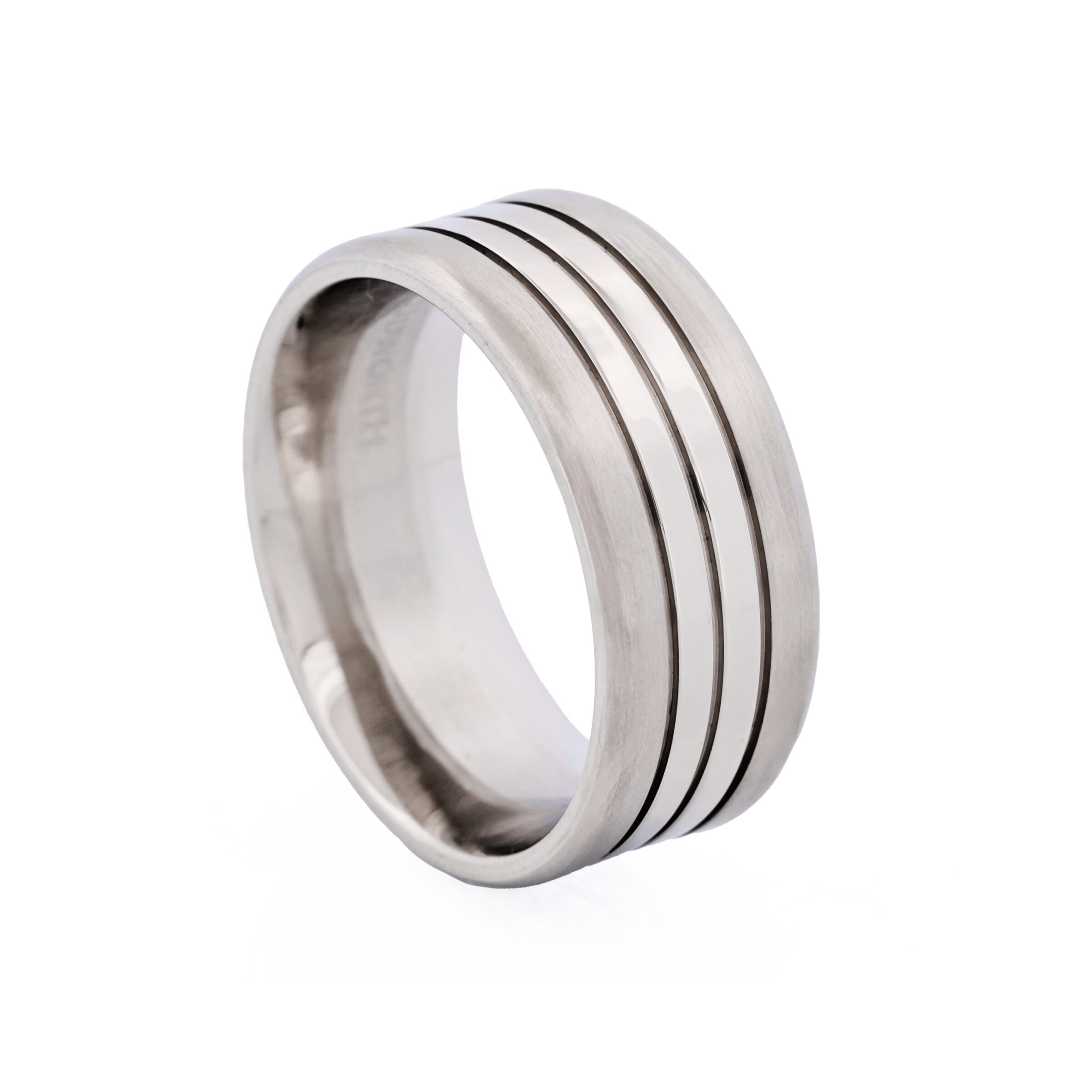 Brushed Stainless Steel Ring with Double Polished Centre Bands