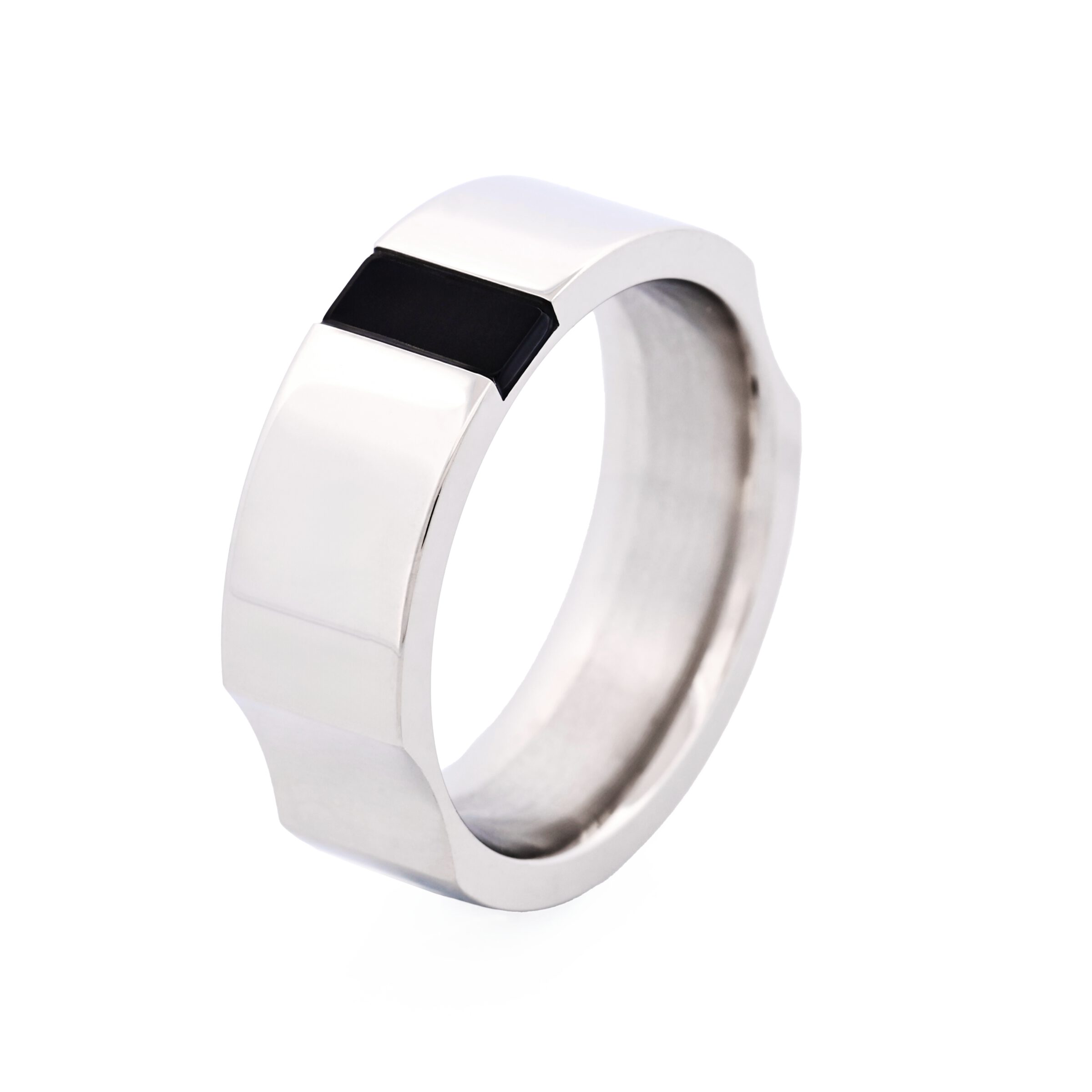 Polished Stainless Steel & Onyx Ring