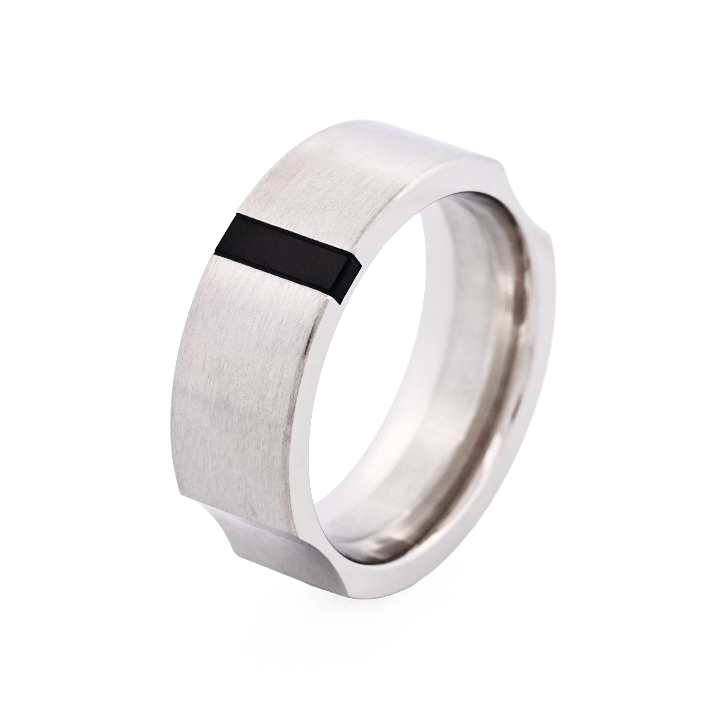 Brushed Stainless Steel & Onyx Ring