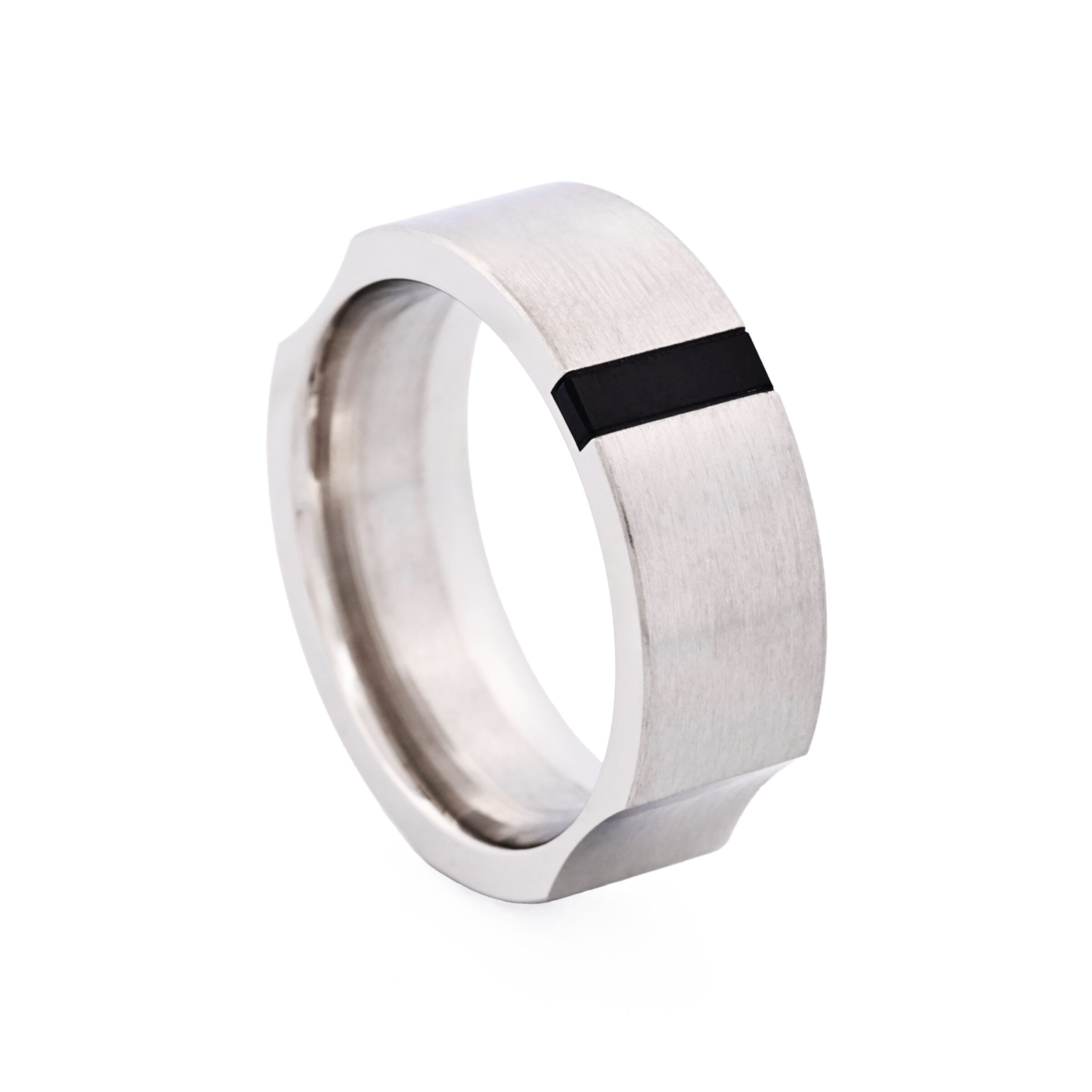 Brushed Stainless Steel & Onyx Ring