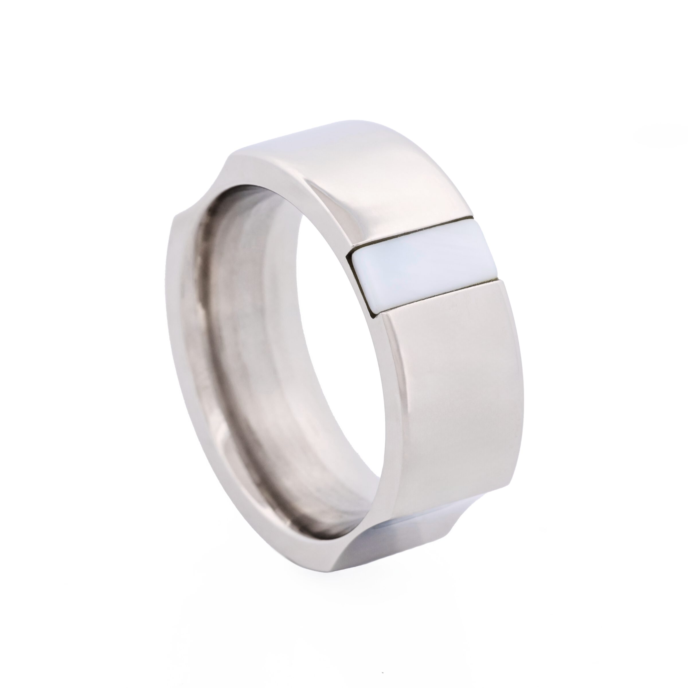 Polished Stainless Steel with Mother of Pearl Ring