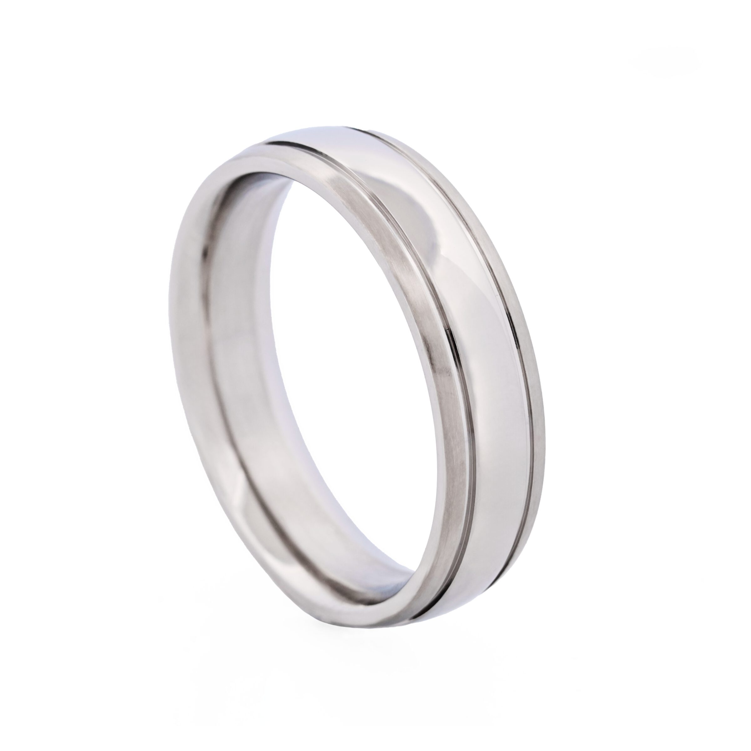 Brushed Stainless Steel Ring with Polished Centre Band
