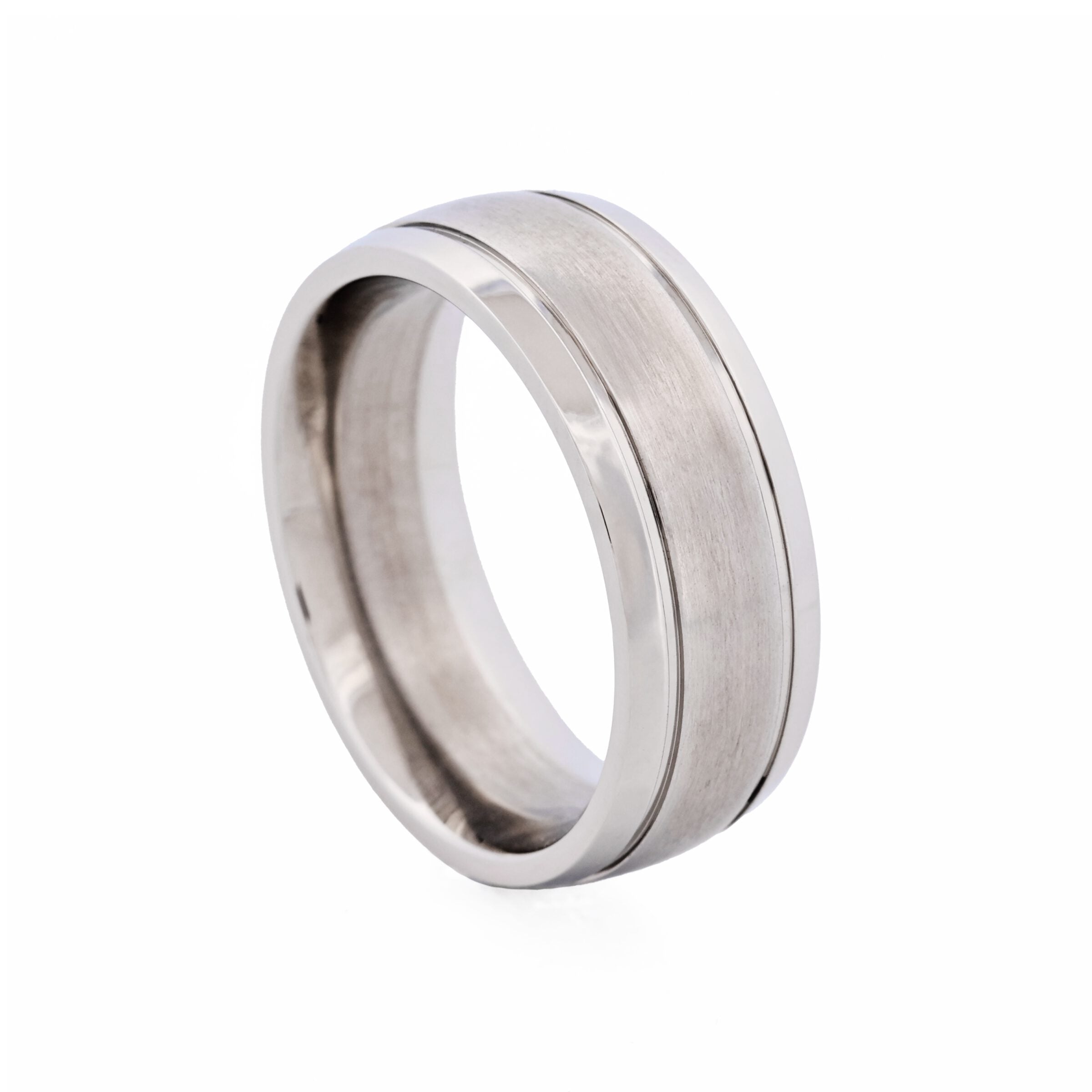 Polished Stainless Steel Ring with Brushed Centre Band
