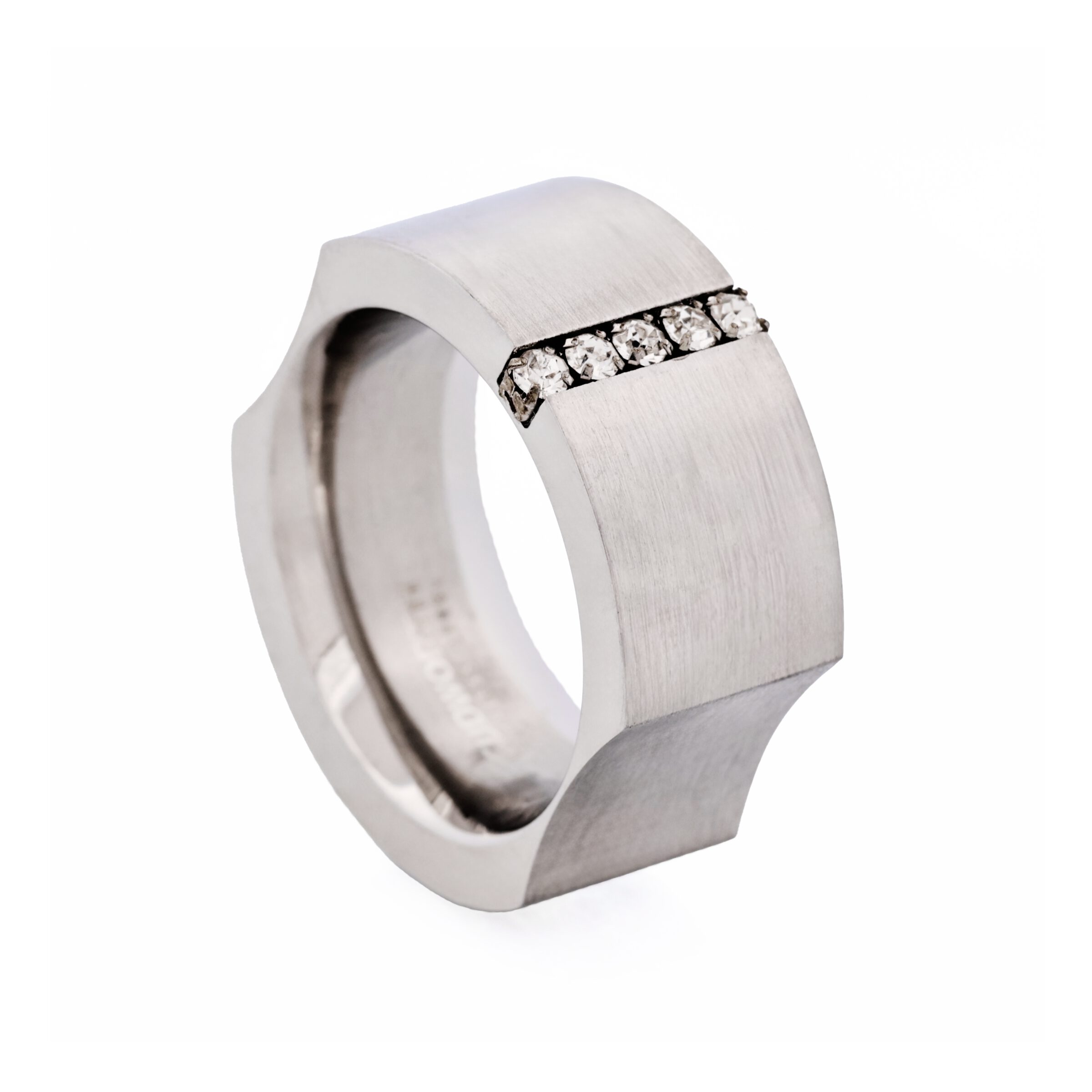 Brushed Stainless Steel Ring with Cubic Zirconia