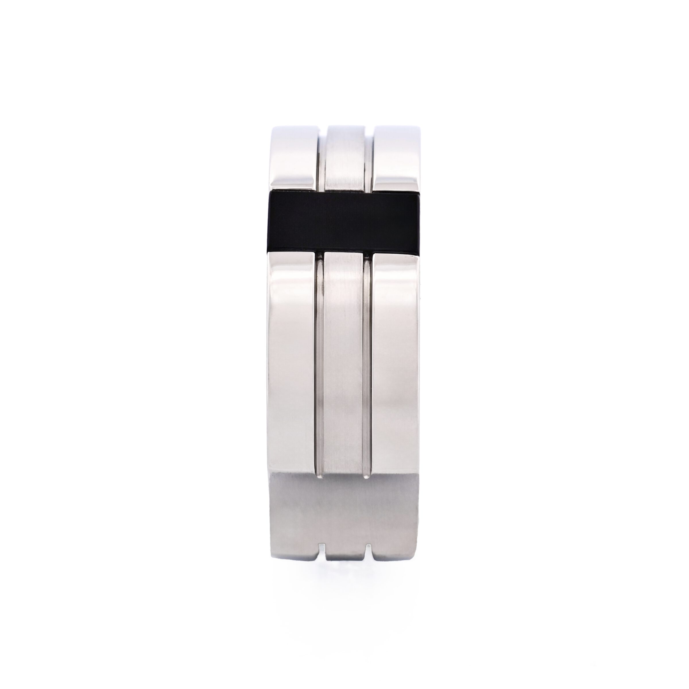 Brushed & Polished Stainless Steel Onyx Ring
