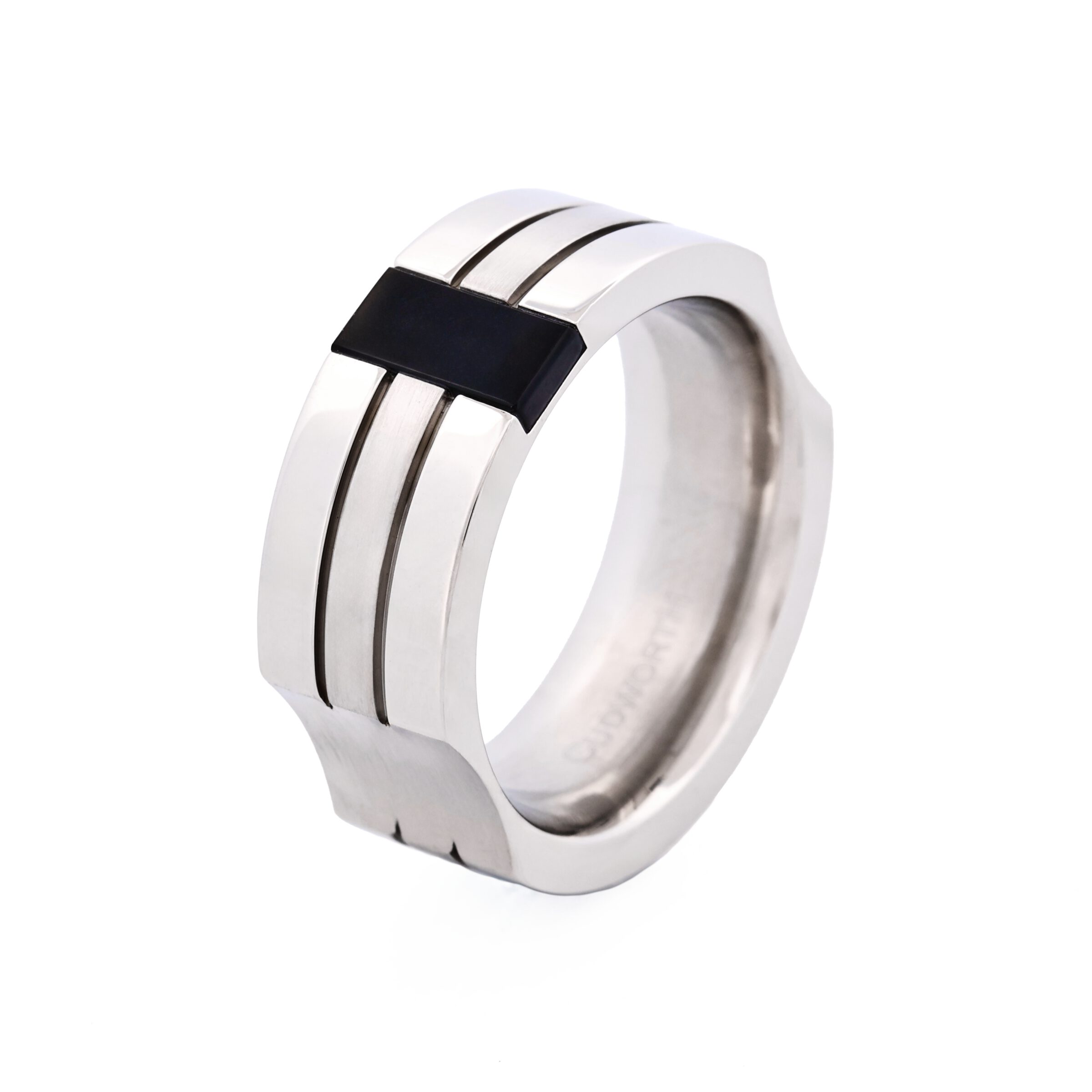 Brushed & Polished Stainless Steel Onyx Ring