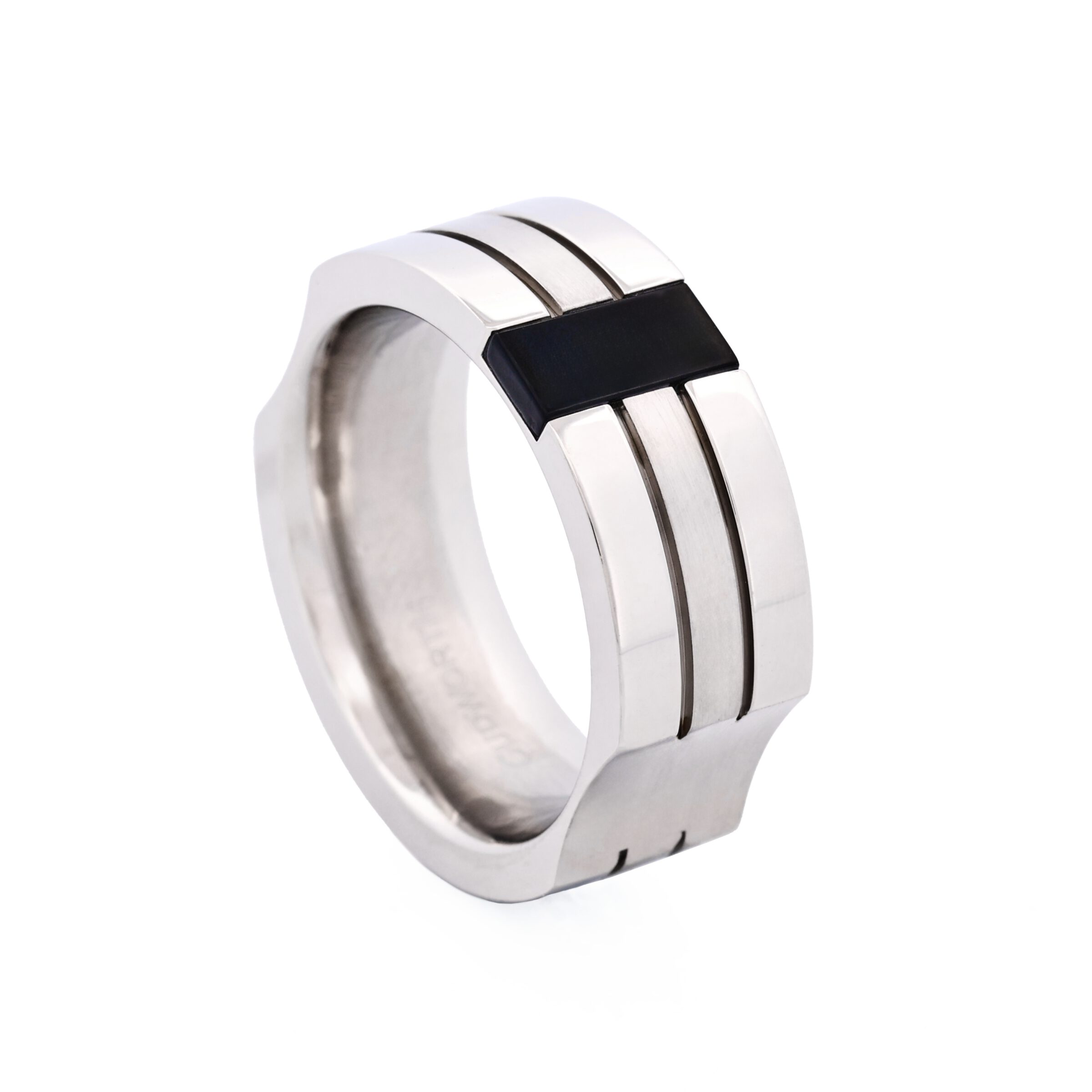 Brushed & Polished Stainless Steel Onyx Ring