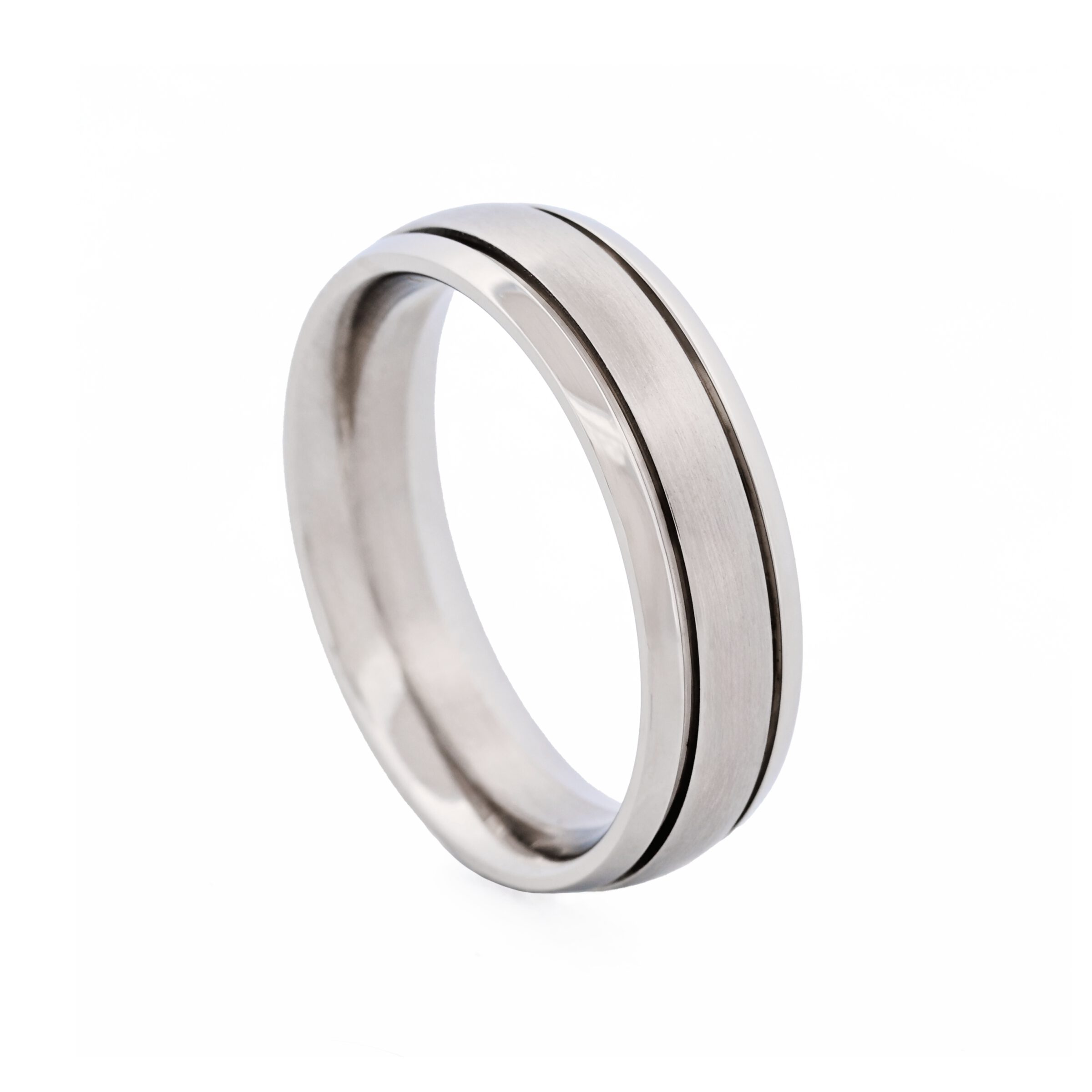 Thin Polished Stainless Steel Ring with a Brushed Centre Band