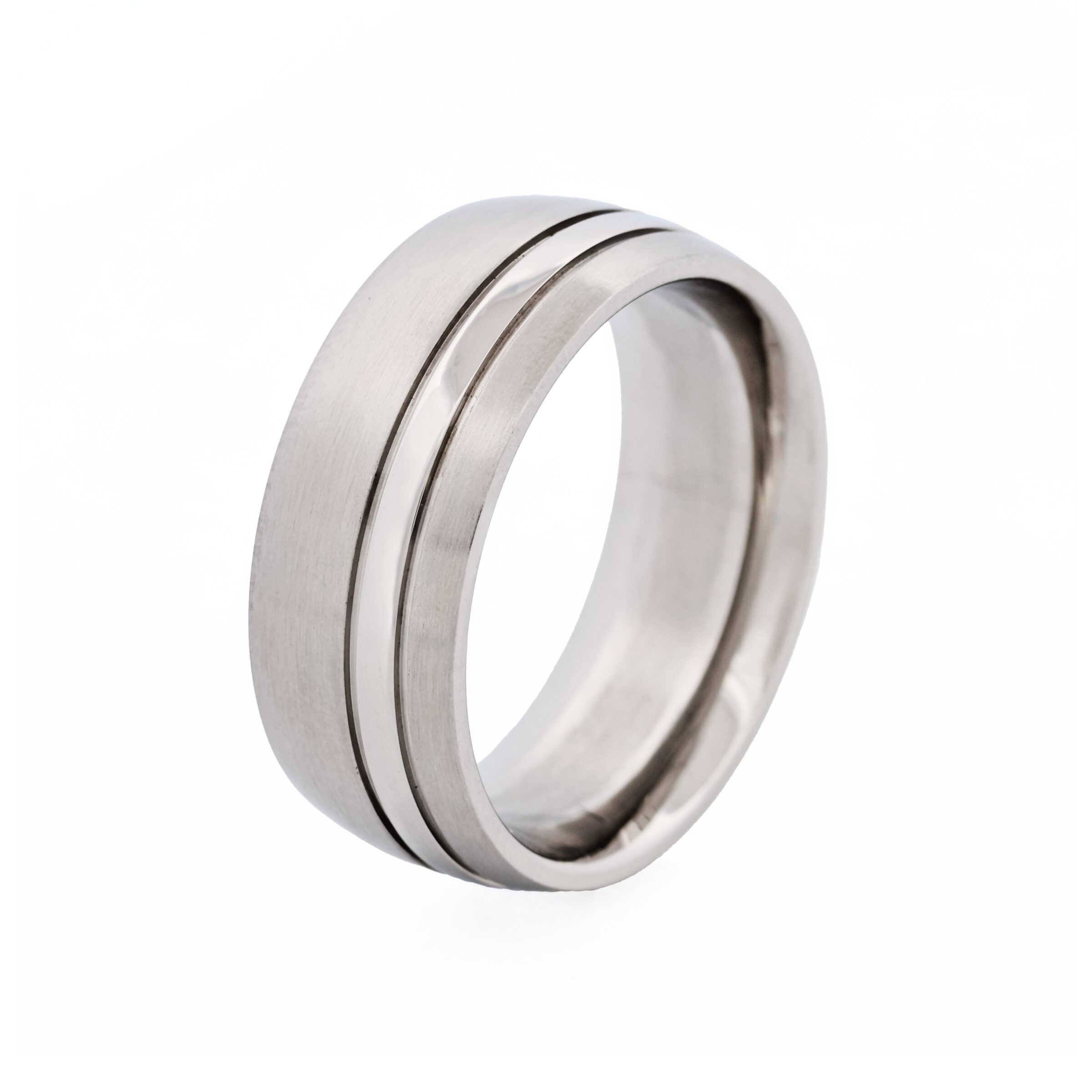 Brushed & Polished Stripe Stainless Steel Ring