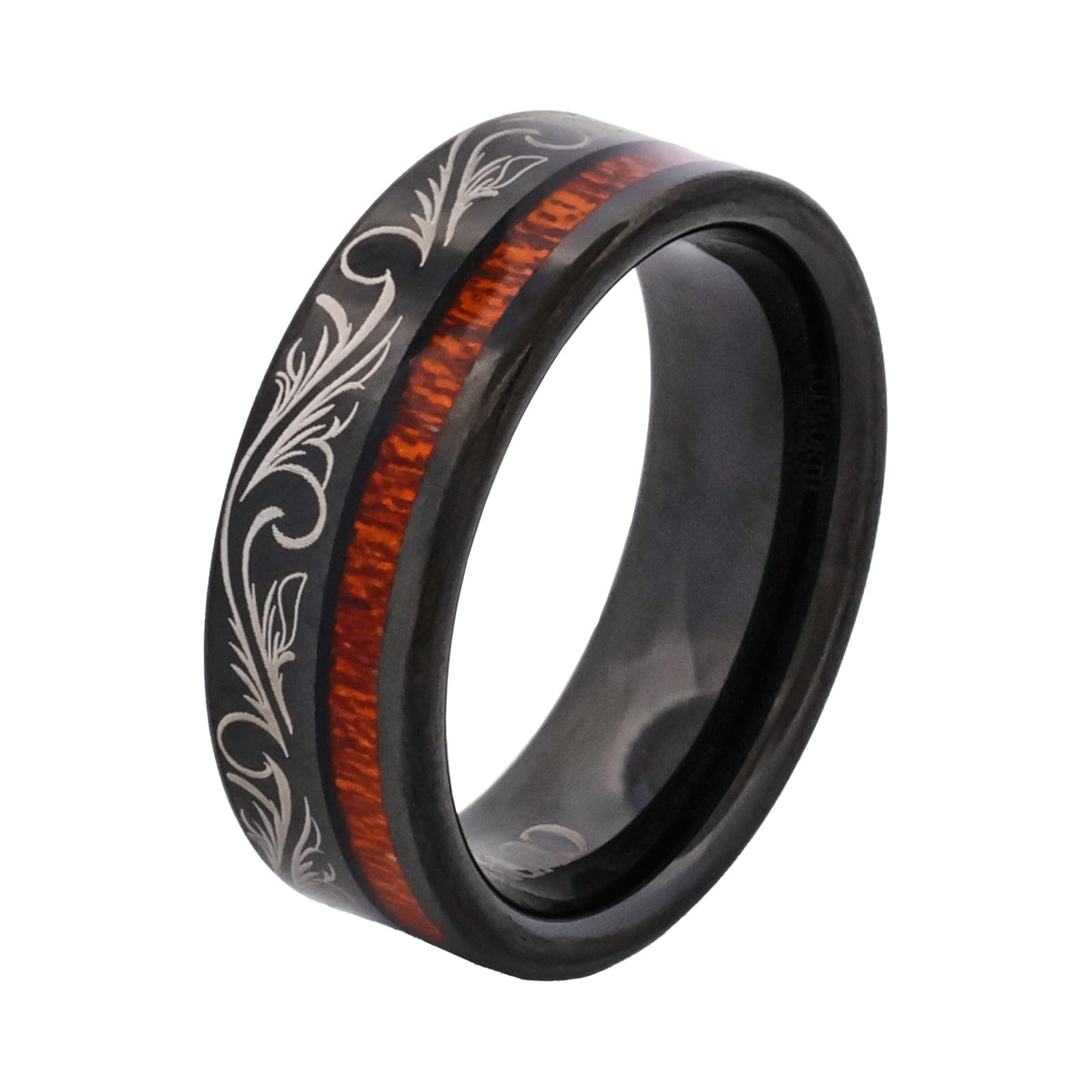 Cudworth Engraved Black Ion Plated Tungsten Ring - Heritage Scroll
