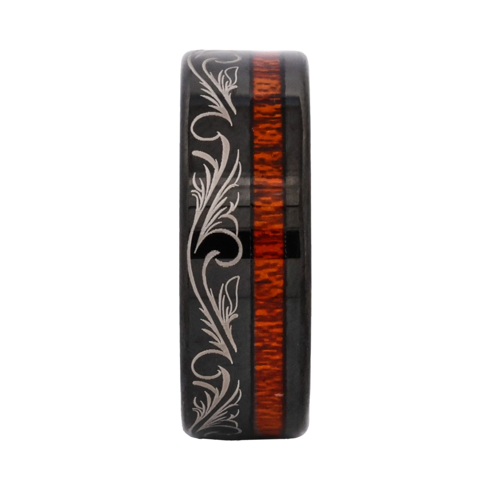 Cudworth Engraved Black Ion Plated Tungsten Ring - Heritage Scroll