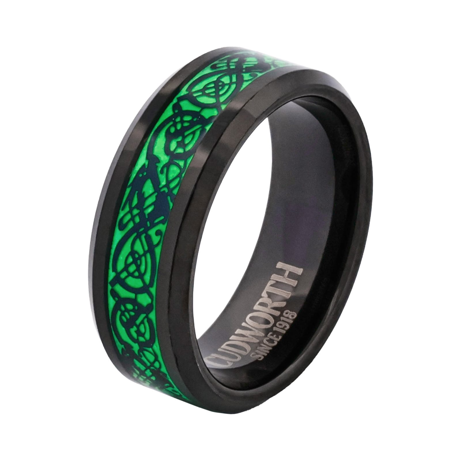 Cudworth Polished Black Ion Plated Tungsten Ring - Celtic Glow