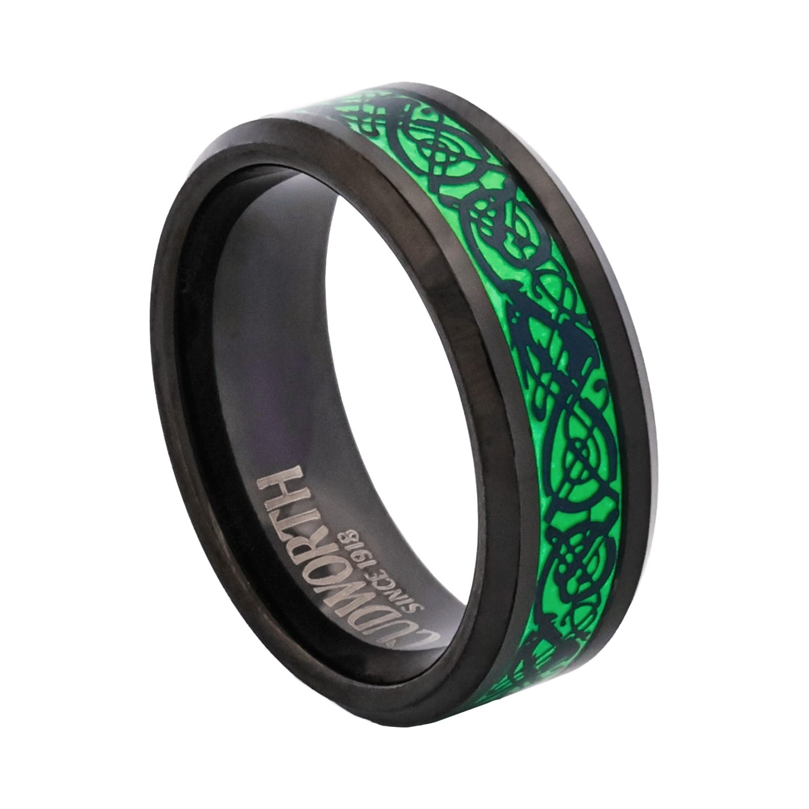 Cudworth Polished Black Ion Plated Tungsten Ring - Celtic Glow