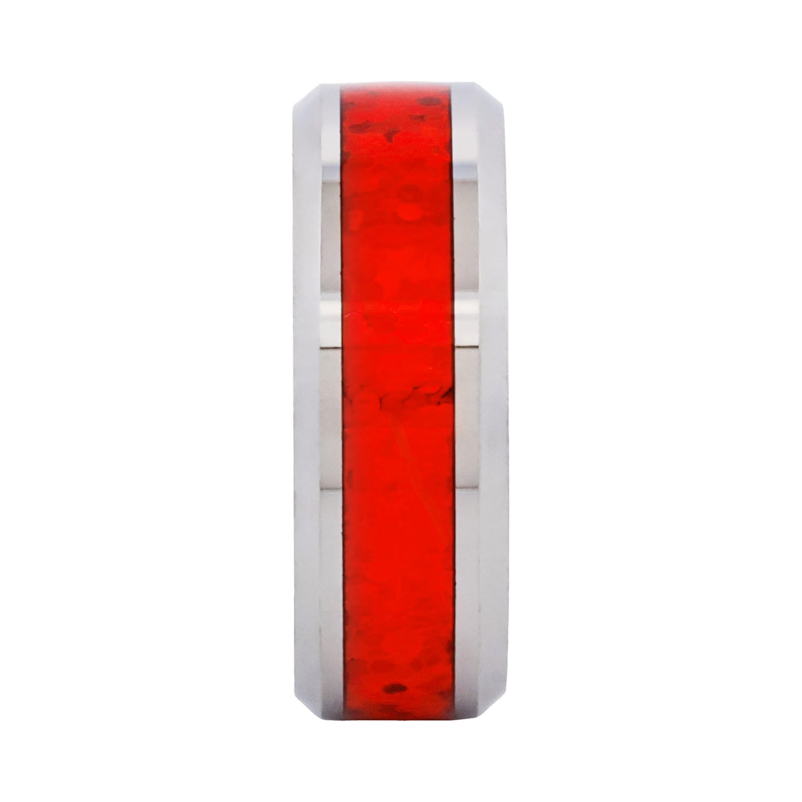 Cudworth Polished Rhodium Tungsten Ring - Crimson Opal