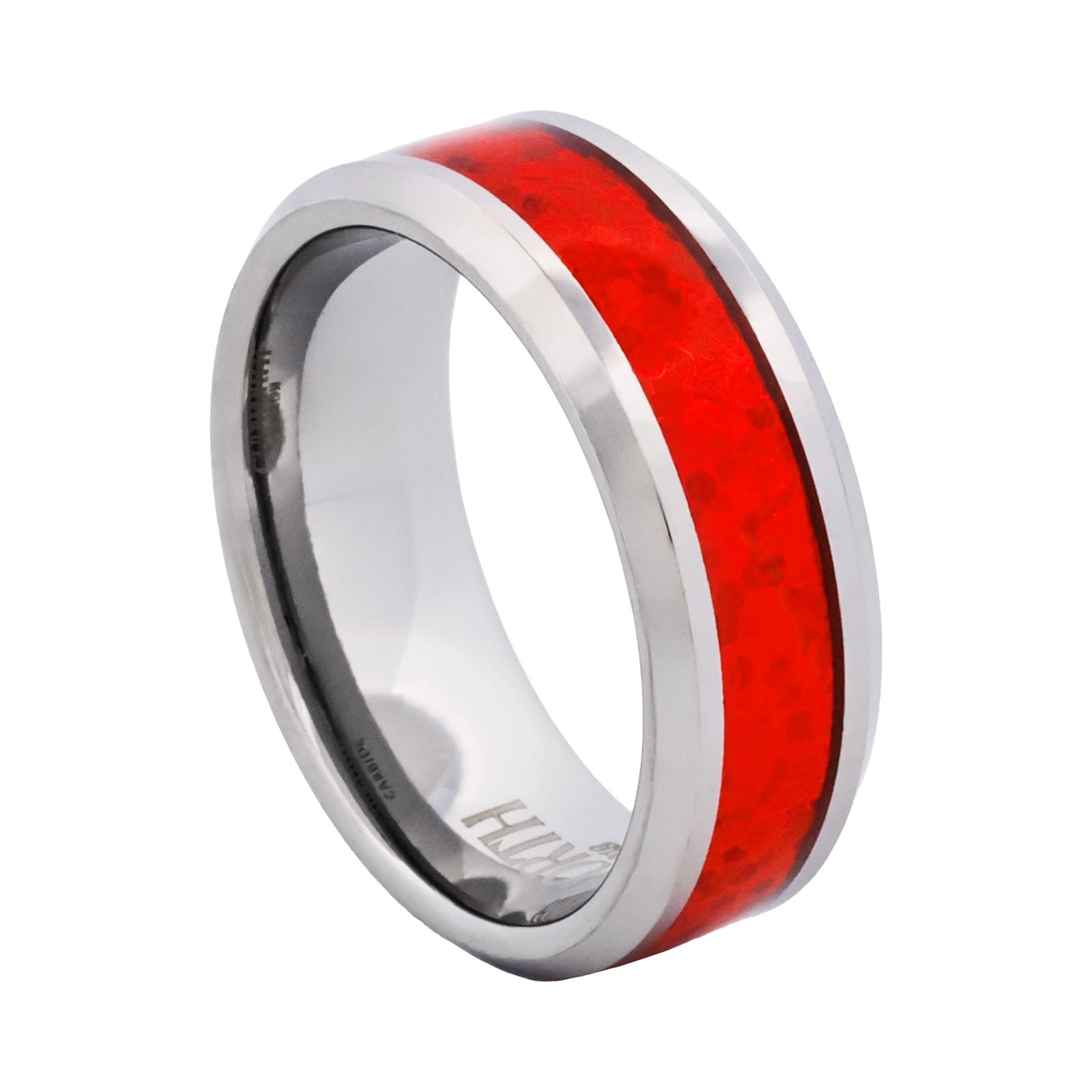 Cudworth Polished Rhodium Tungsten Ring - Crimson Opal