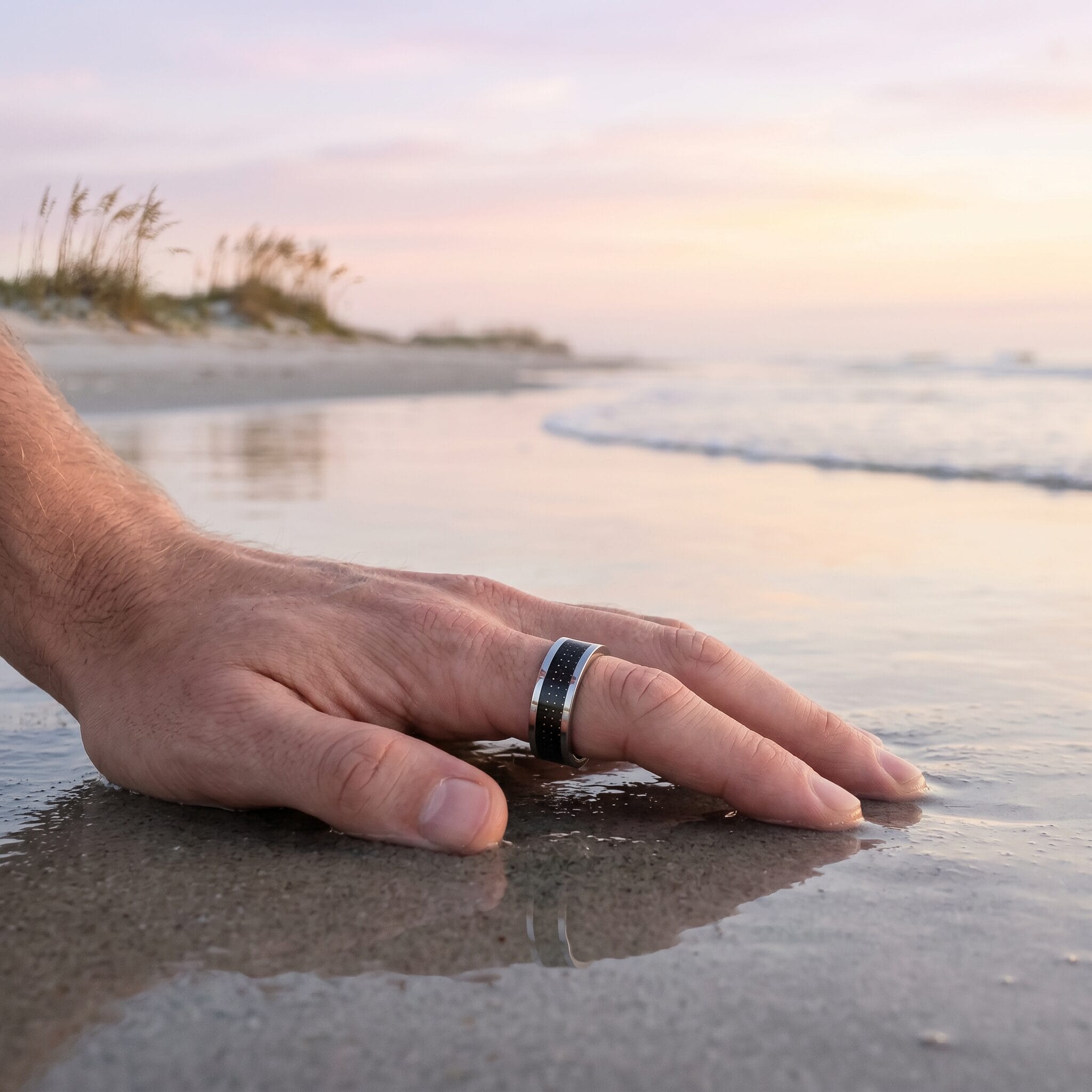 Polished Stainless Steel Ring with Black Carbon Fibre Inlay