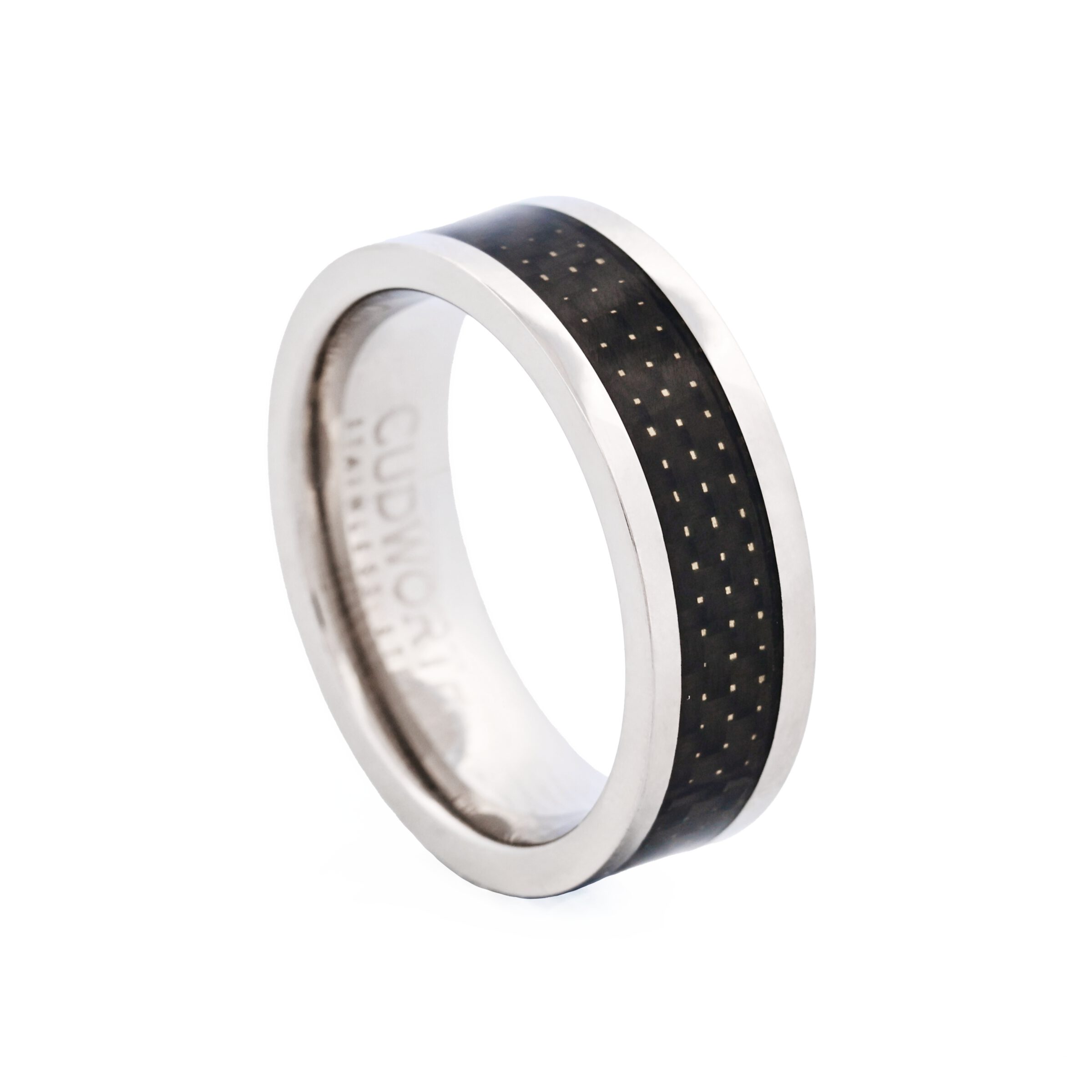 Polished Stainless Steel Ring with Black Carbon Fibre Inlay