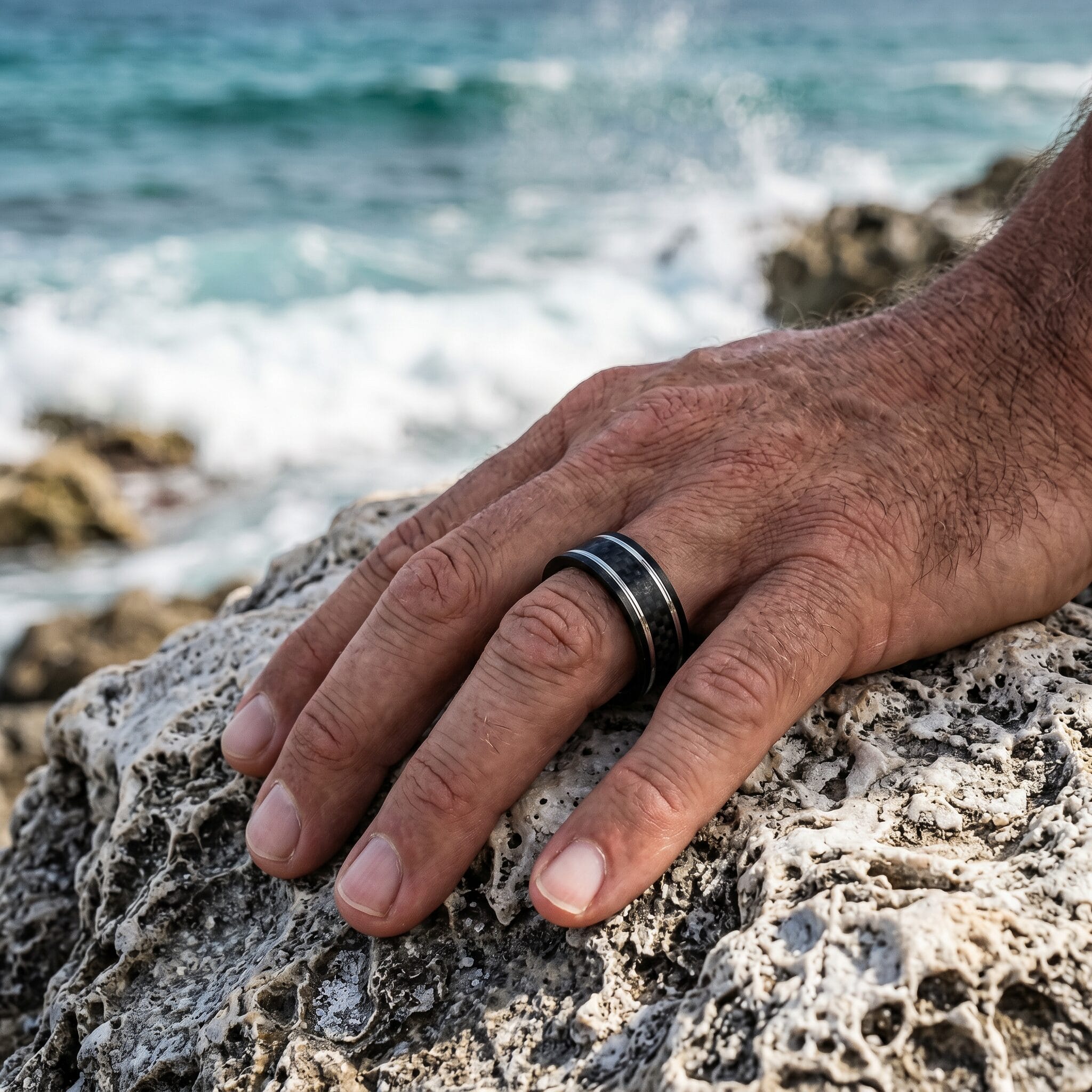 Ion Plated Black Stainless Steel with Carbon Fibre Inlay Ring