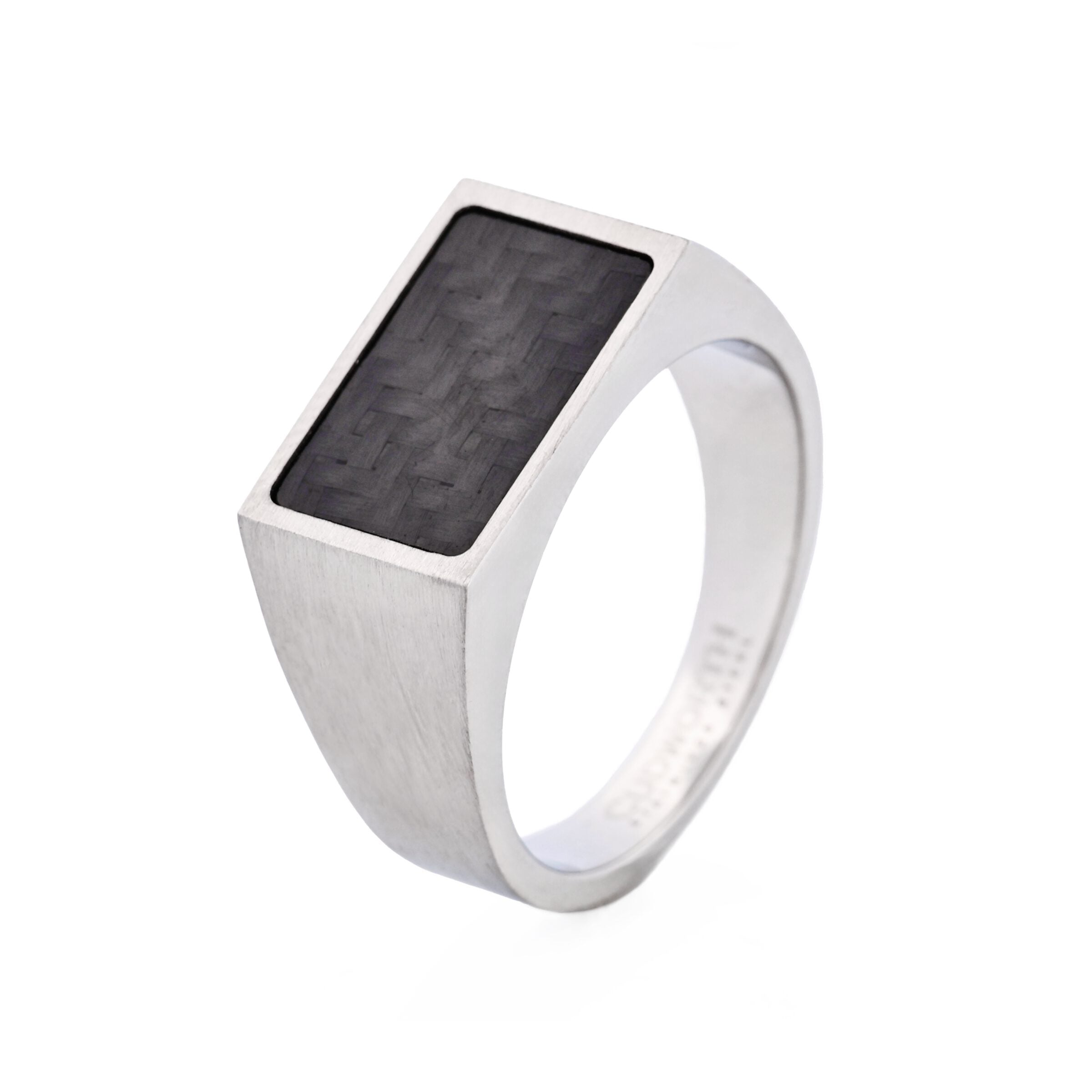 Brushed Stainless Steel and Black Carbon Fibre Signet Ring