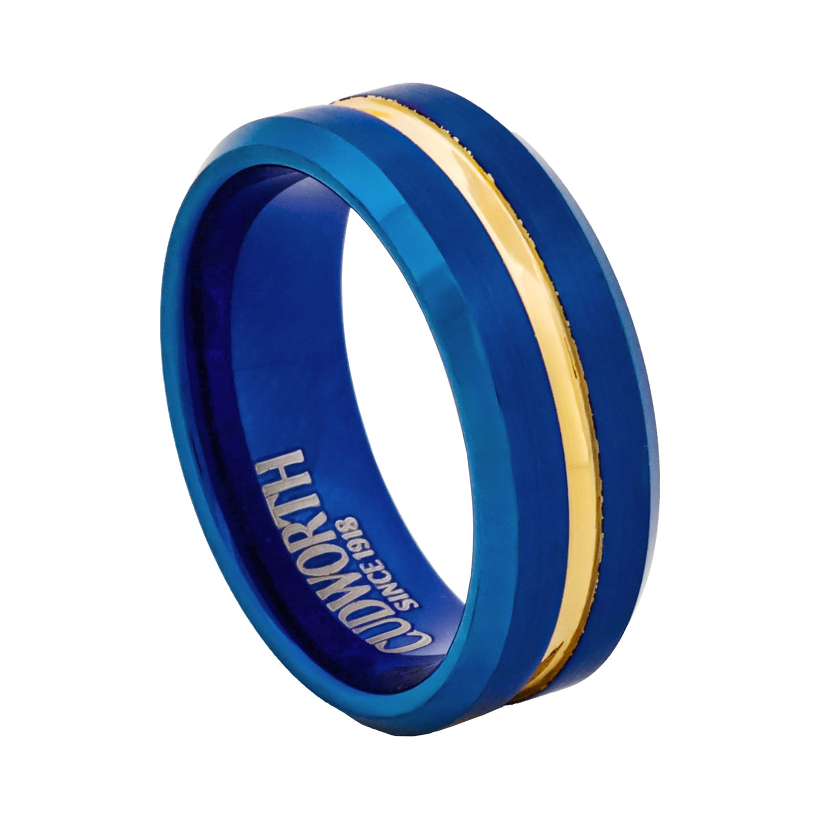 Cudworth Brushed Blue and Gold Ion Plated Tungsten Ring - Royal Crest