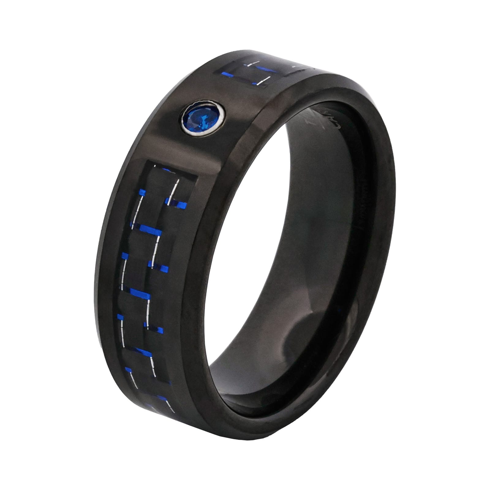 Cudworth Matte Black Ion Plated Tungsten Ring - Midnight Sapphire