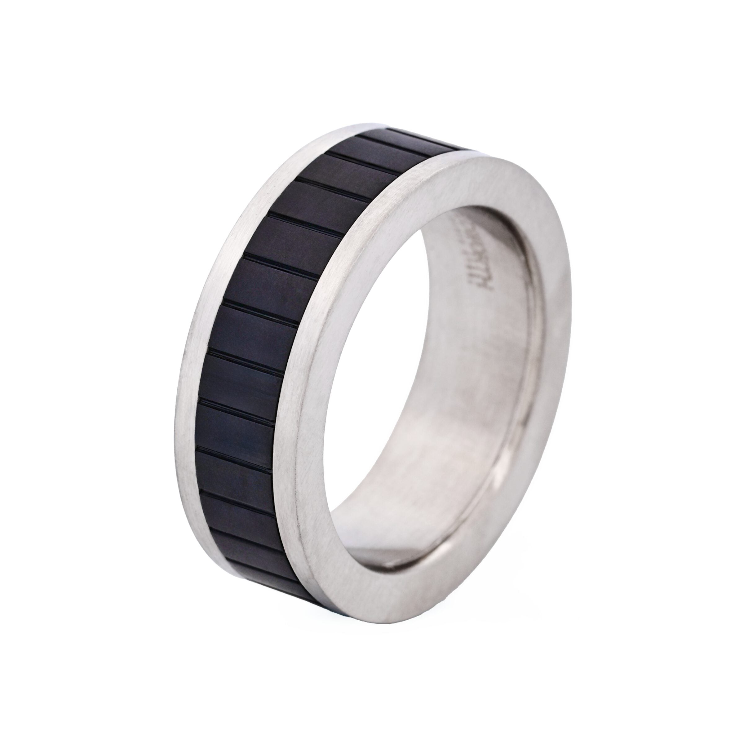 Brushed Stainless Steel Ring with Ion Plated Matt Black Band