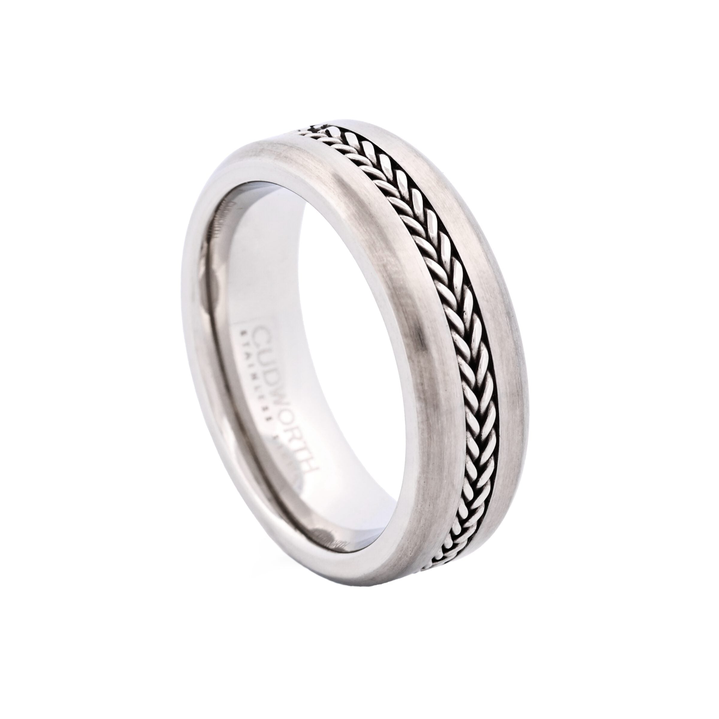 Brushed Stainless Steel with Mesh Centre Band Ring