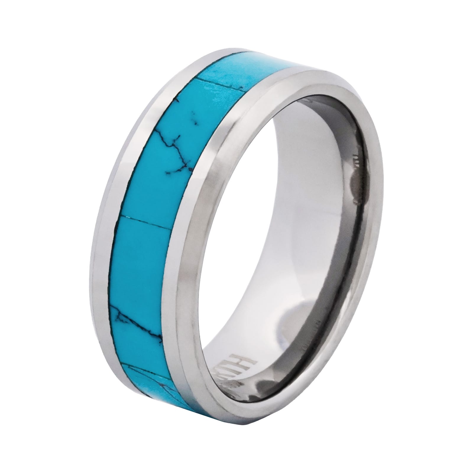 Cudworth Polished Rhodium Tungsten Ring - Turquoise Ridge