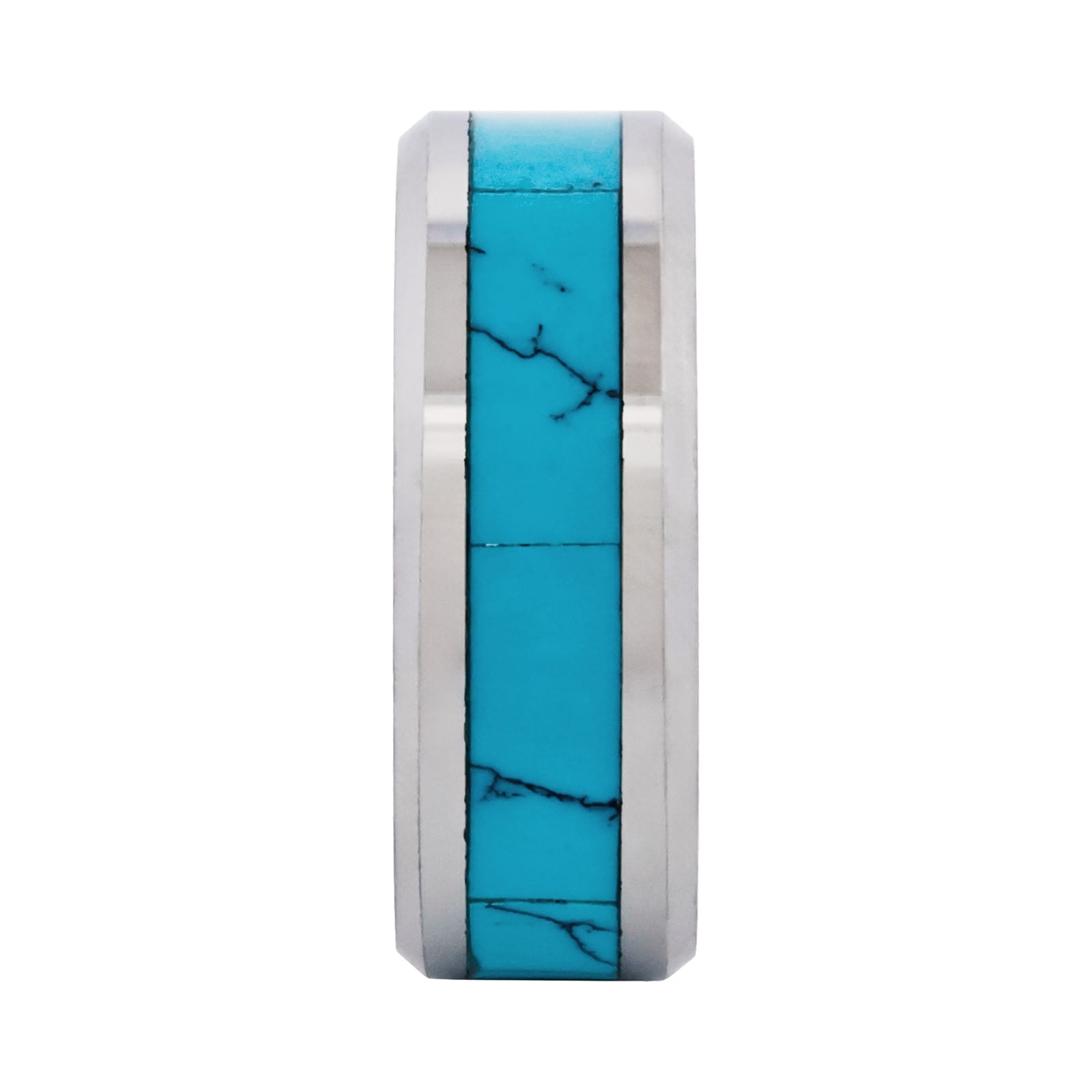 Cudworth Polished Rhodium Tungsten Ring - Turquoise Ridge